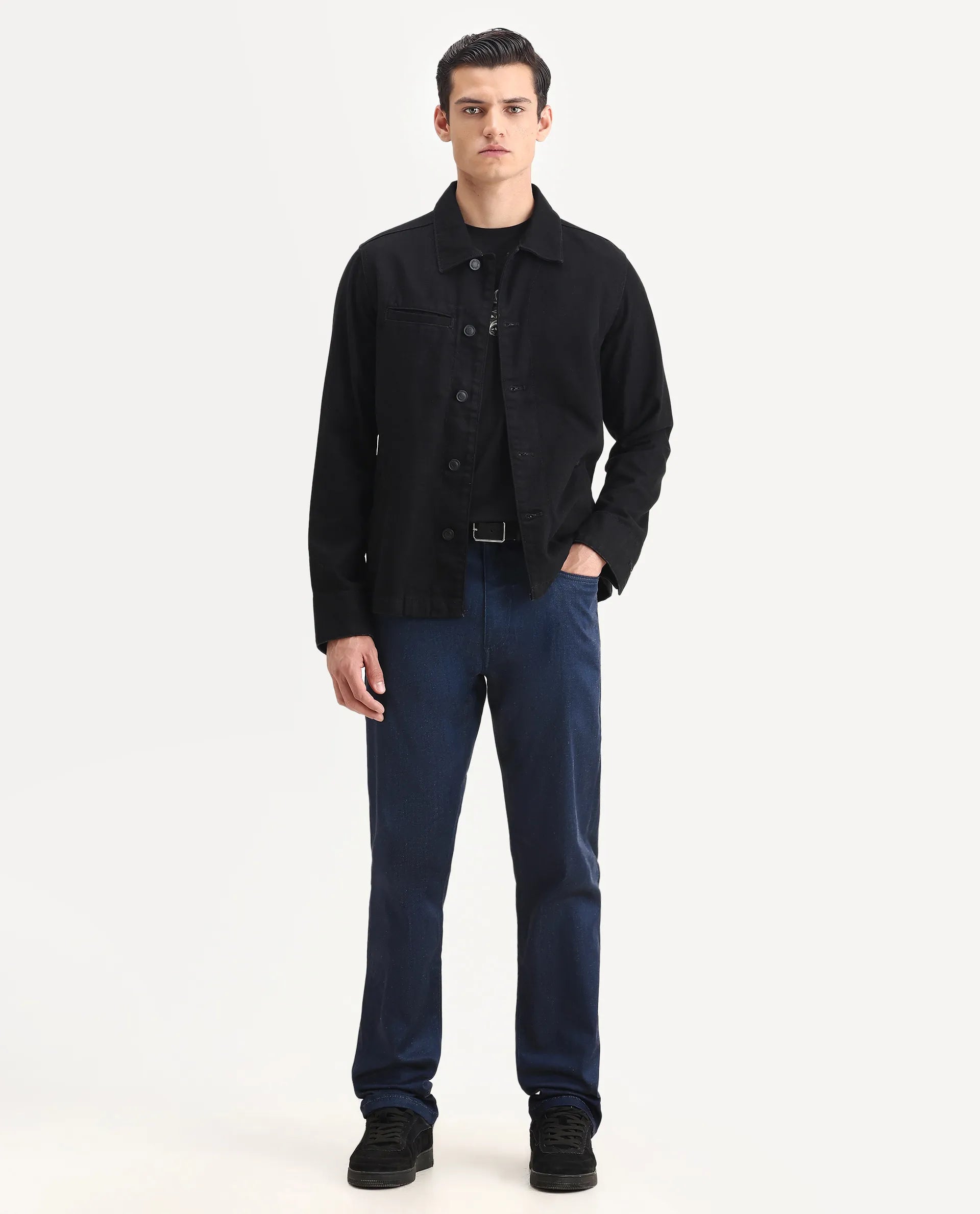 Rare Rabbit Men's Lucas-M Dark Blue Cotton Blend Fabric Morris Regular Fit Plain Jeans