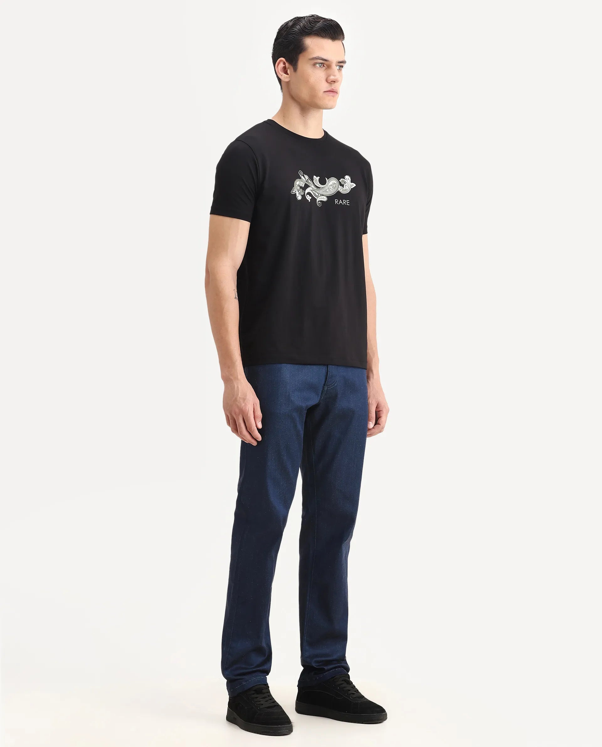 Rare Rabbit Men's Lucas-M Dark Blue Cotton Blend Fabric Morris Regular Fit Plain Jeans