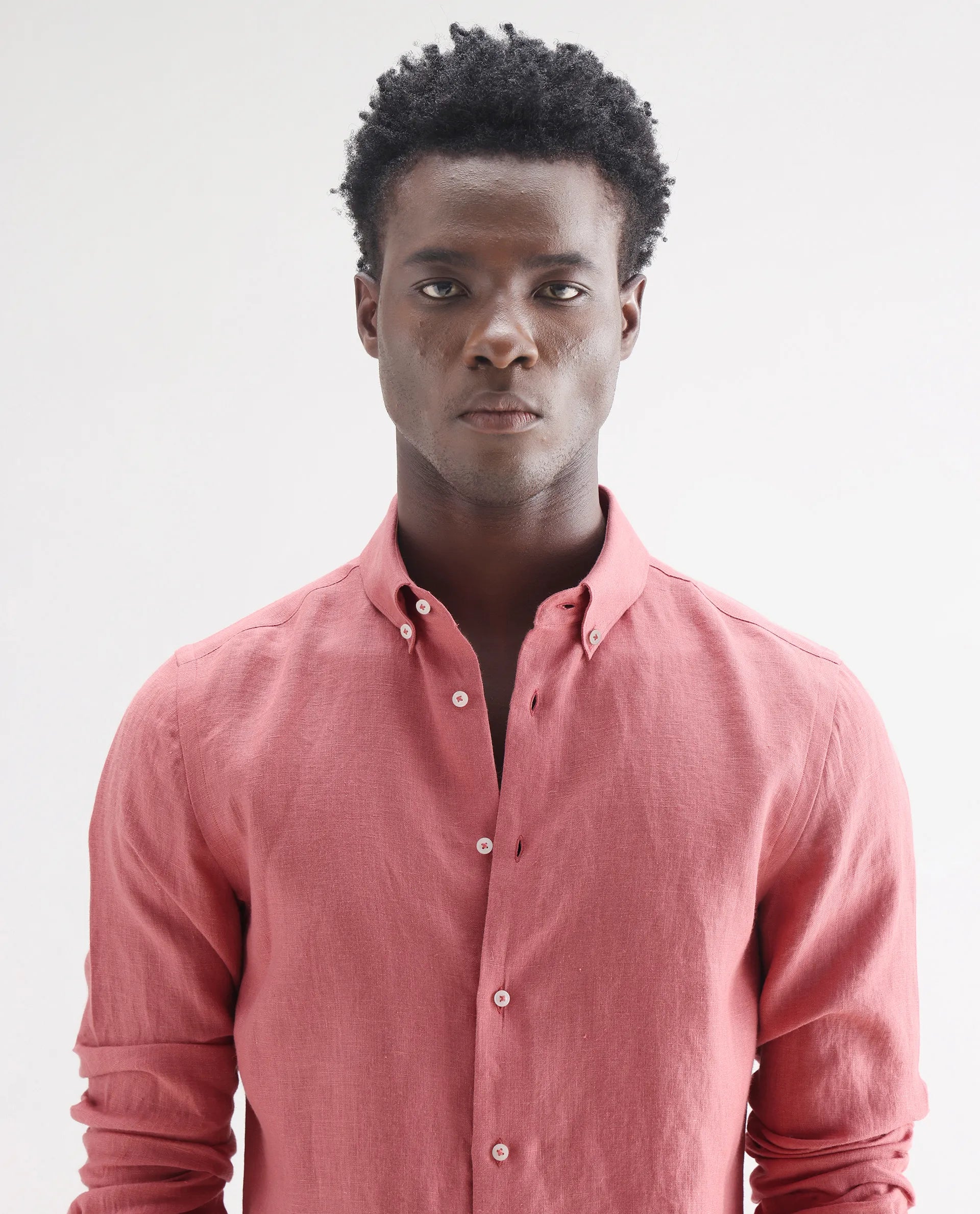 Rare Rabbit Men's Lucis Dusky Pink 100% Linen Plain Regular Fit Full Sleeve Collared Shirt