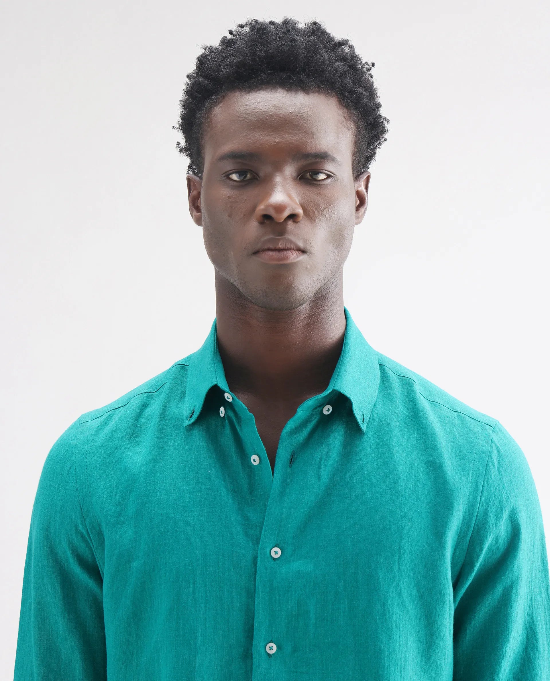 Rare Rabbit Men's Lucis Flouroscent Green 100% Linen Plain Regular Fit Full Sleeve Collared Shirt