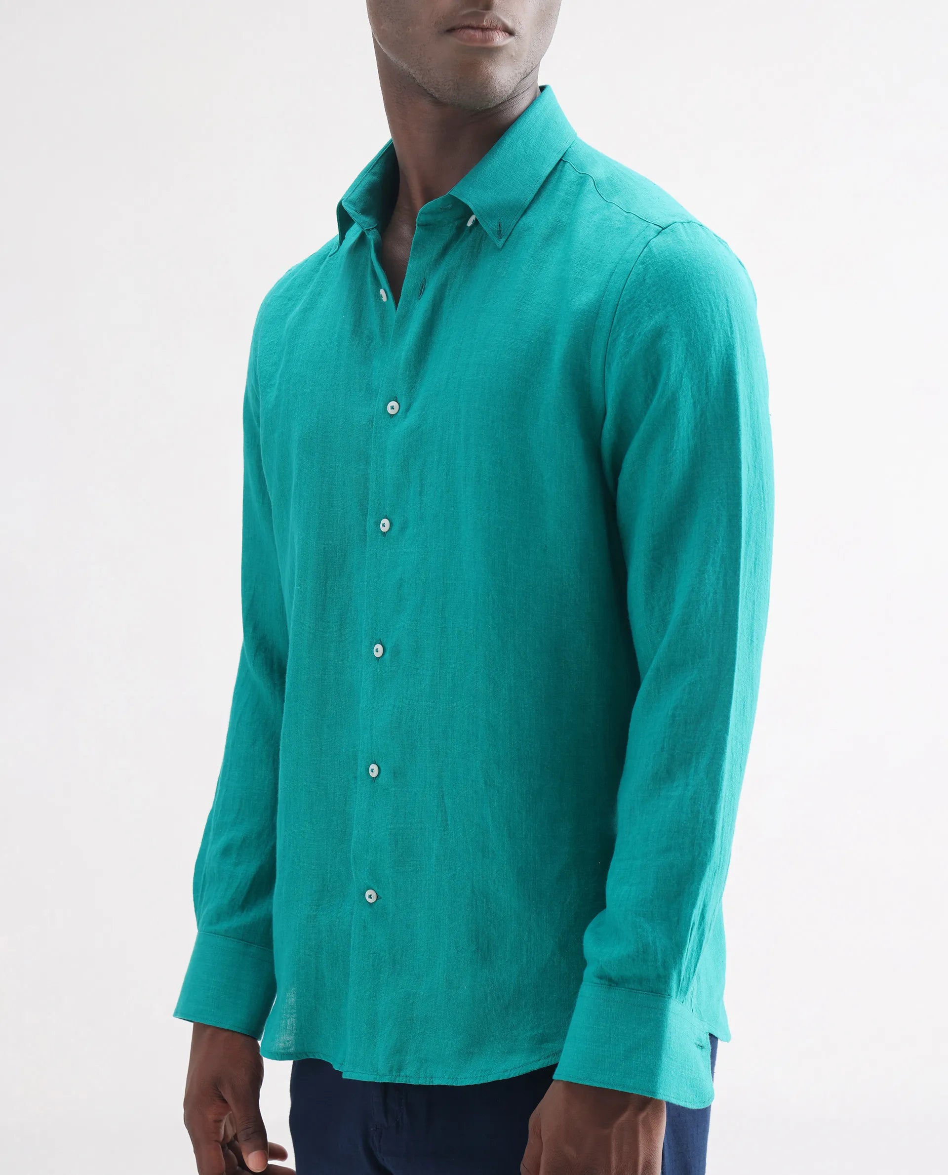 Rare Rabbit Men's Lucis Flouroscent Green 100% Linen Plain Regular Fit Full Sleeve Collared Shirt