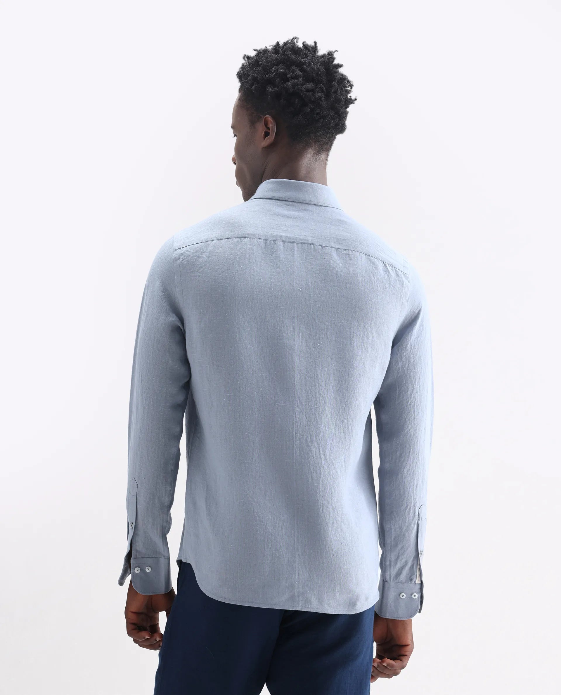 Rare Rabbit Men's Lucis Grey 100% Linen Plain Regular Fit Full Sleeve Collared Shirt