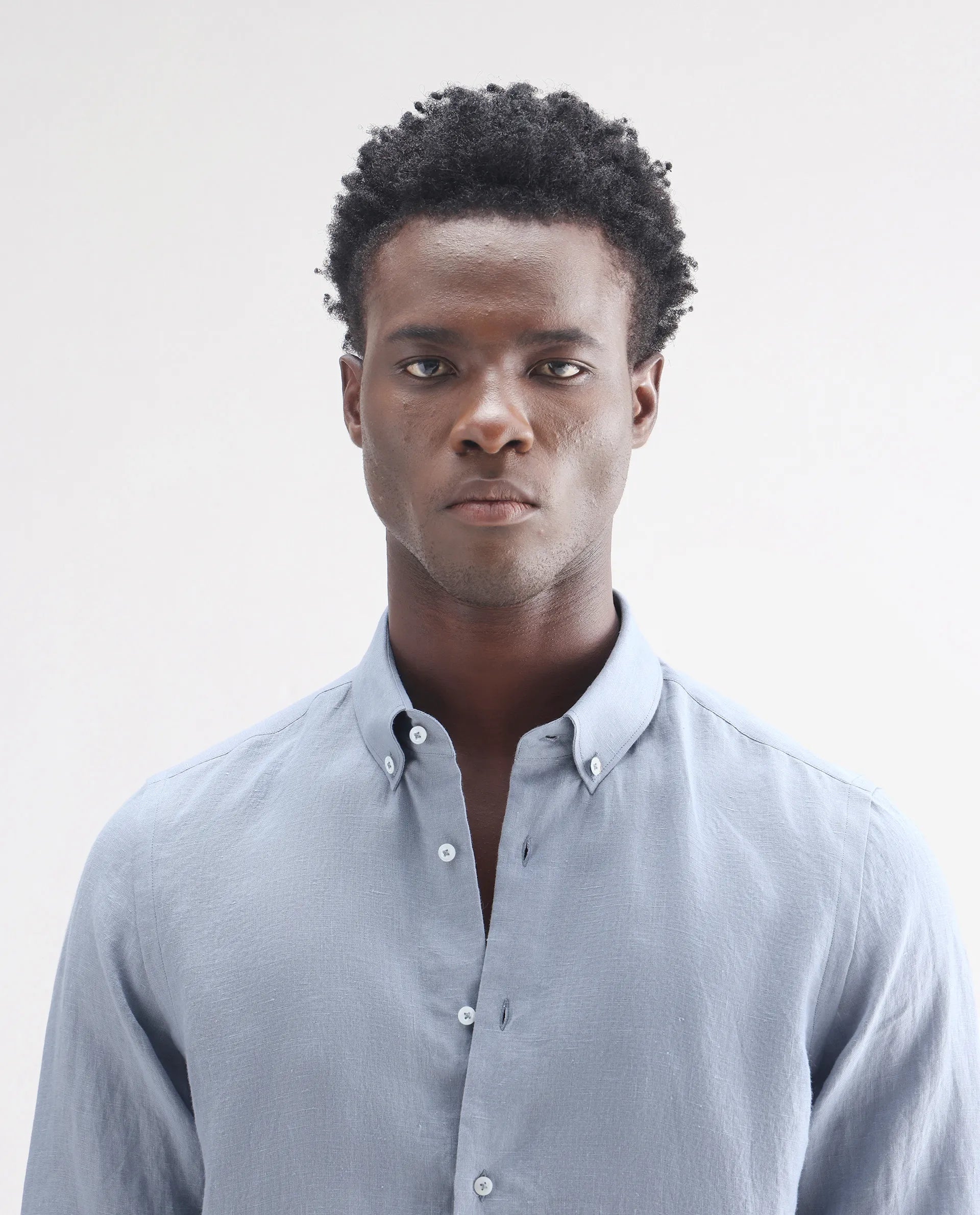 Rare Rabbit Men's Lucis Grey 100% Linen Plain Regular Fit Full Sleeve Collared Shirt