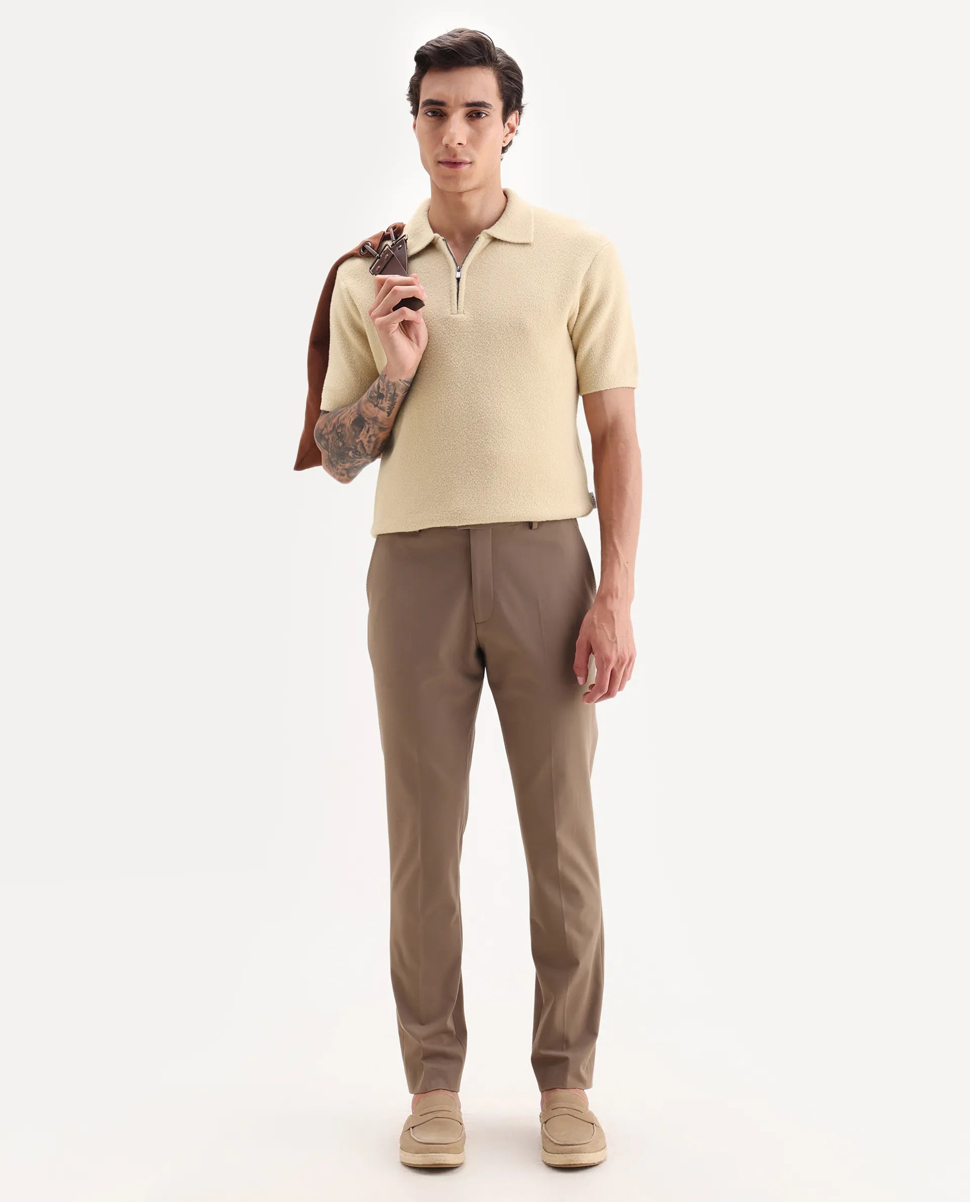 Rare Rabbit Men's Luco Yellow Cotton Blend Fabric Collared Neck Regular Plain Polo