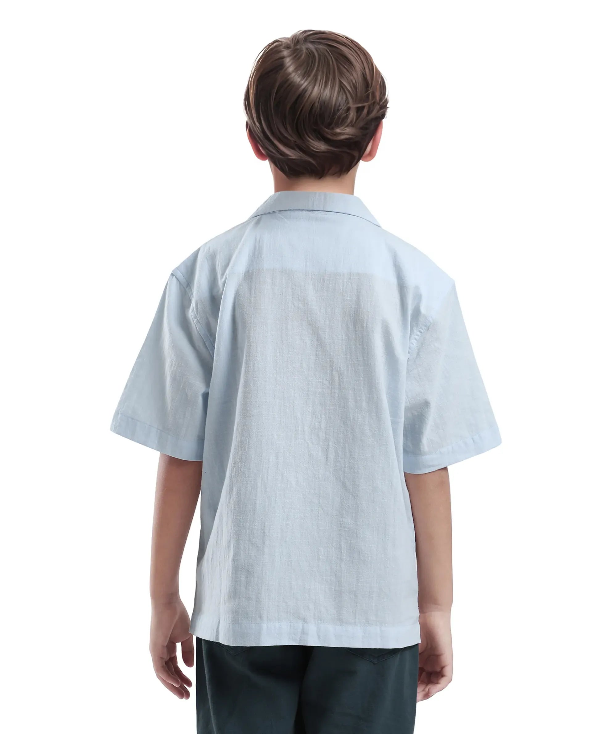 Rare Ones Kids Lucy Light Blue Cotton Half Sleeve Button Embroidered Regular Fit Shirt