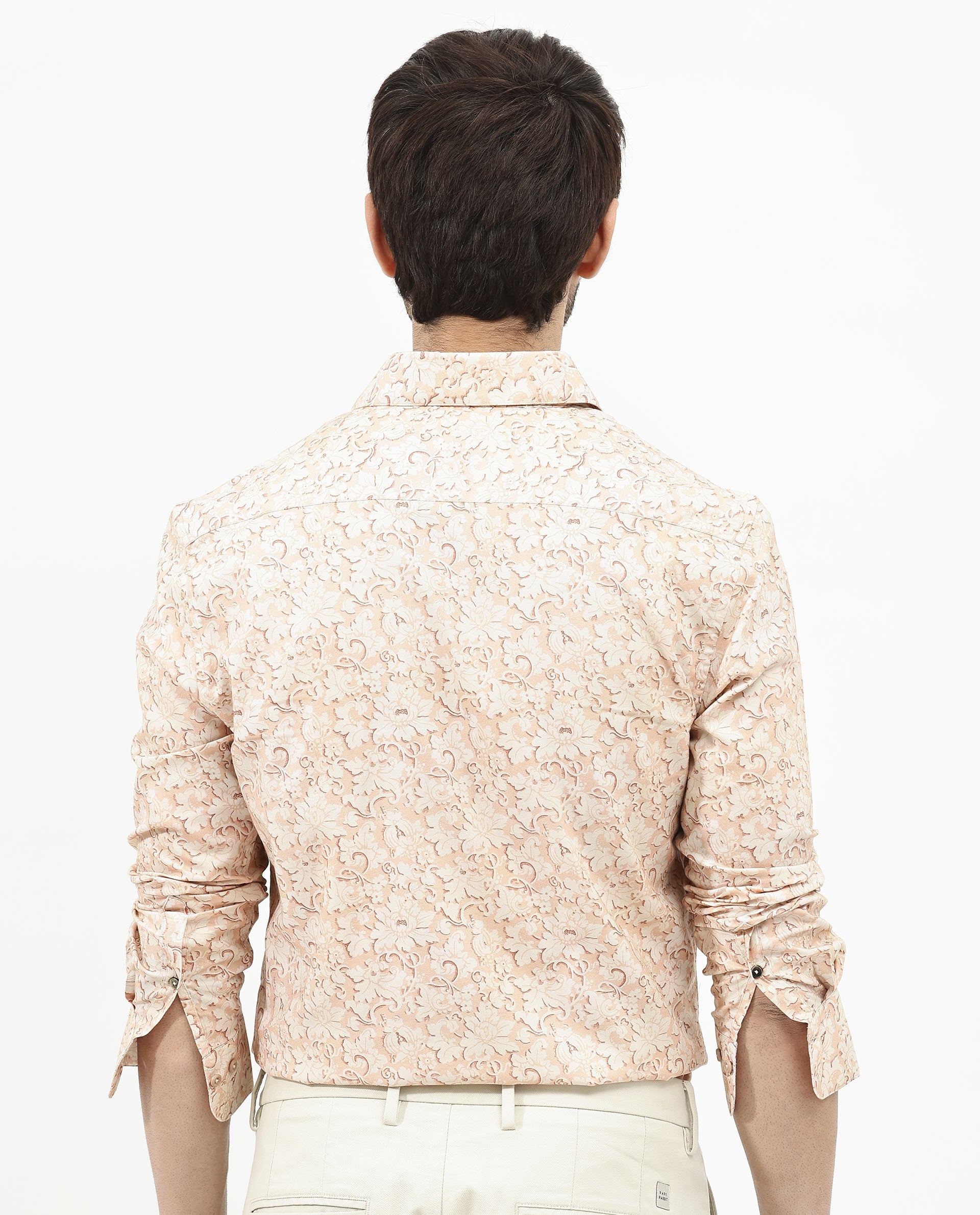 Rare Rabbit Mens Lume Dusky Orange Regular Fit Full Sleeve Floral Print Shirt