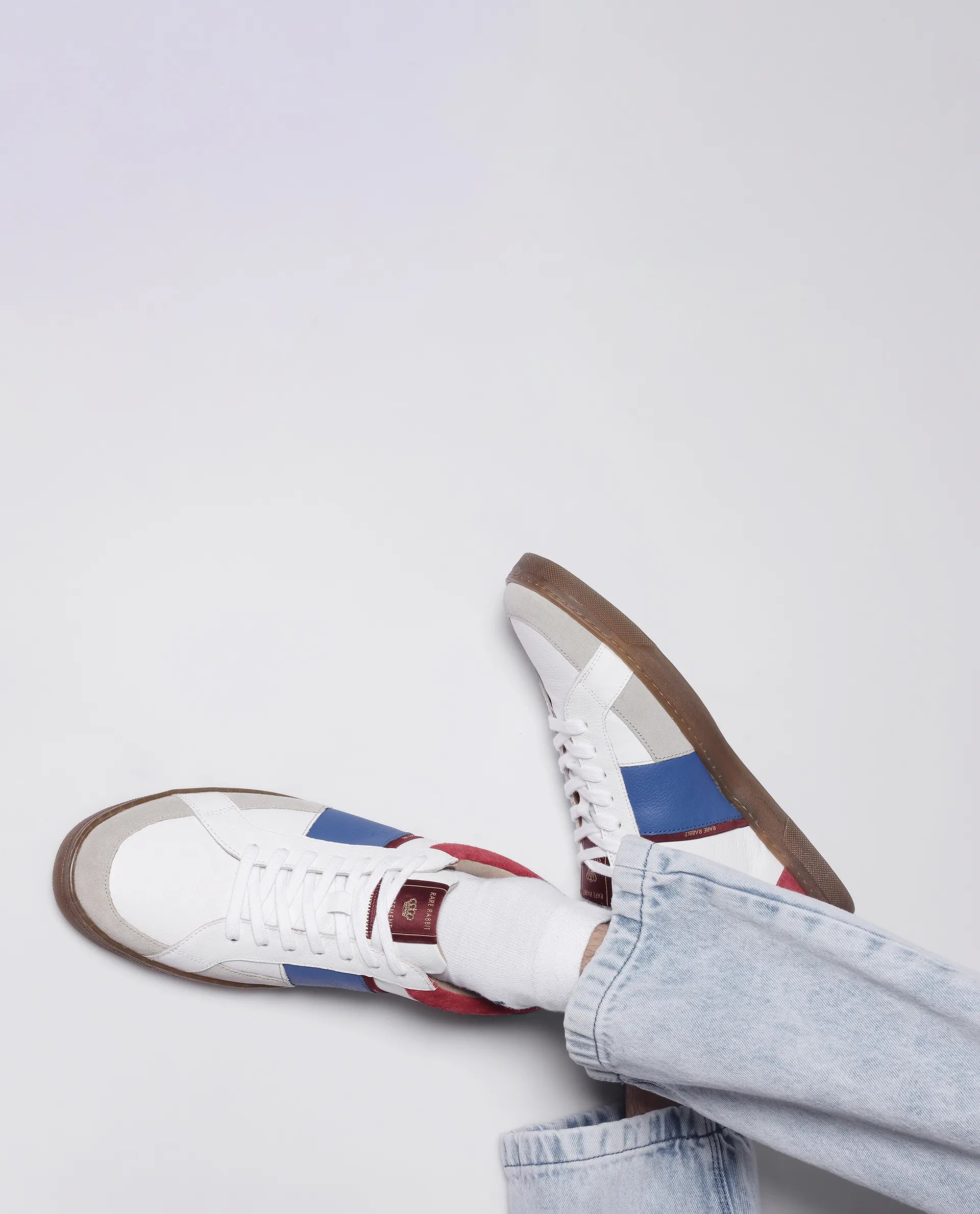 Rare Rabbit Men Luna White Genuine Milled Leather And Premium Suede Colorblocked Lace-Up Shoes