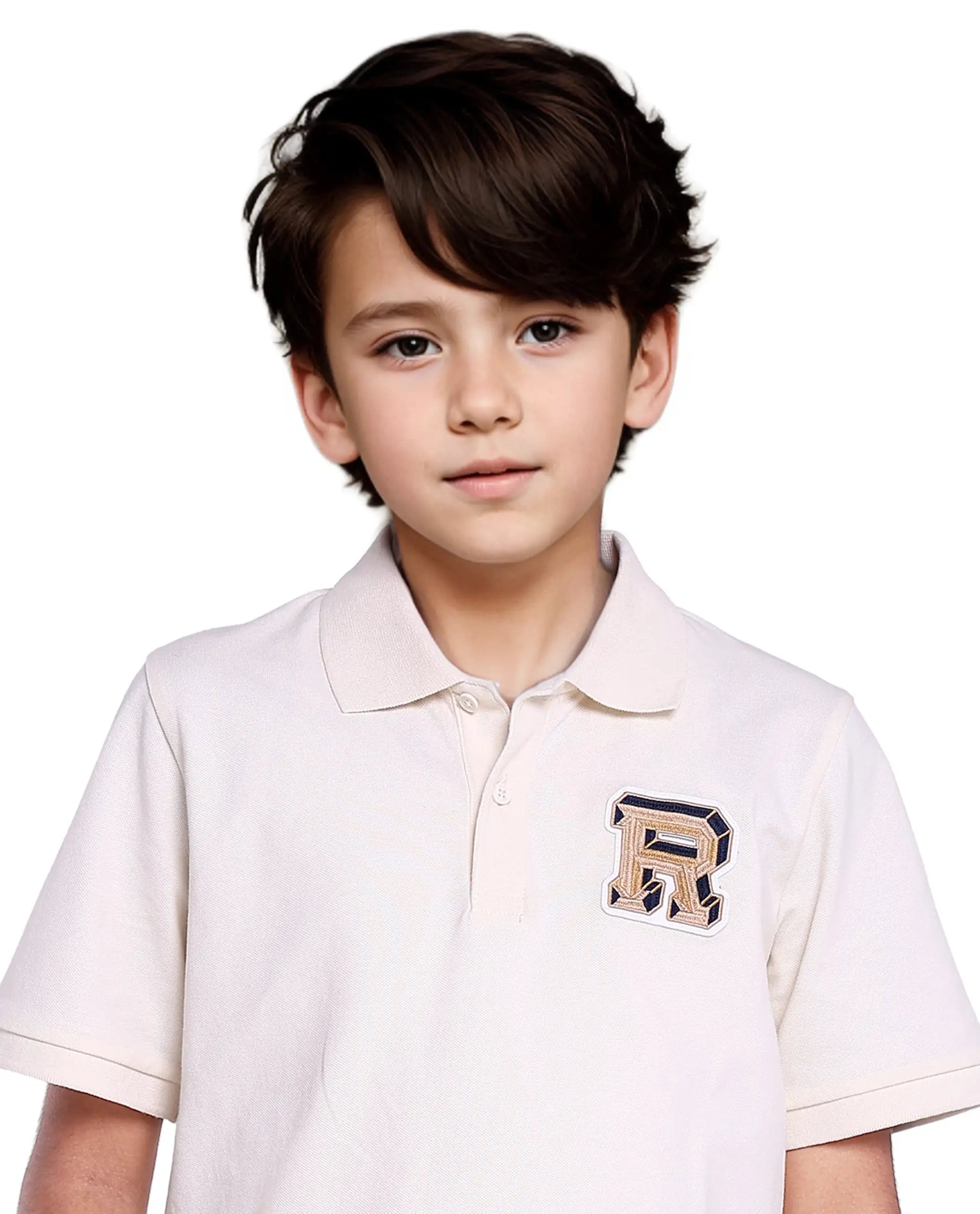 Rare Ones Kids Luan White Cotton Short Sleeve Applique Print Polo