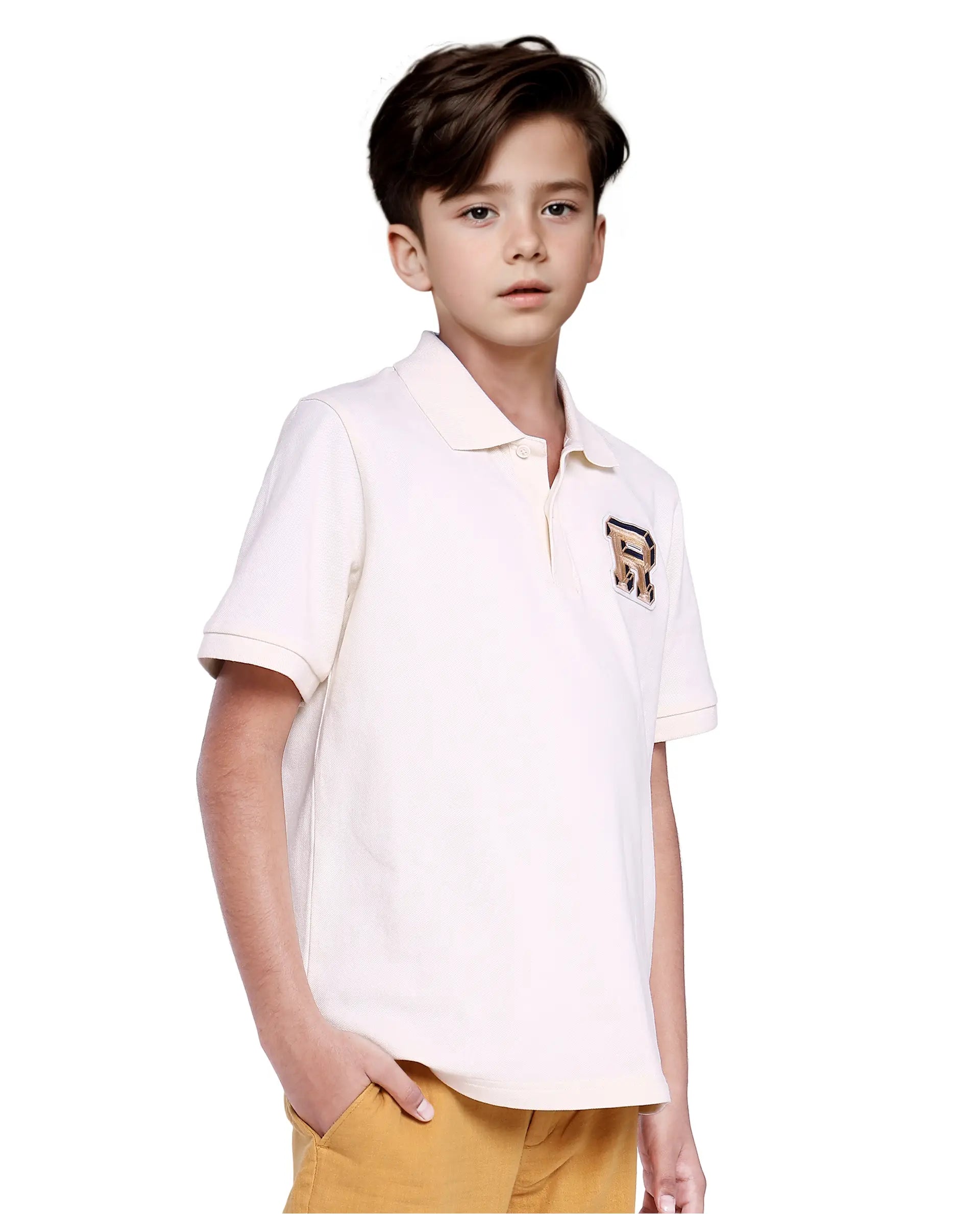 Rare Ones Kids Luan White Cotton Short Sleeve Applique Print Polo