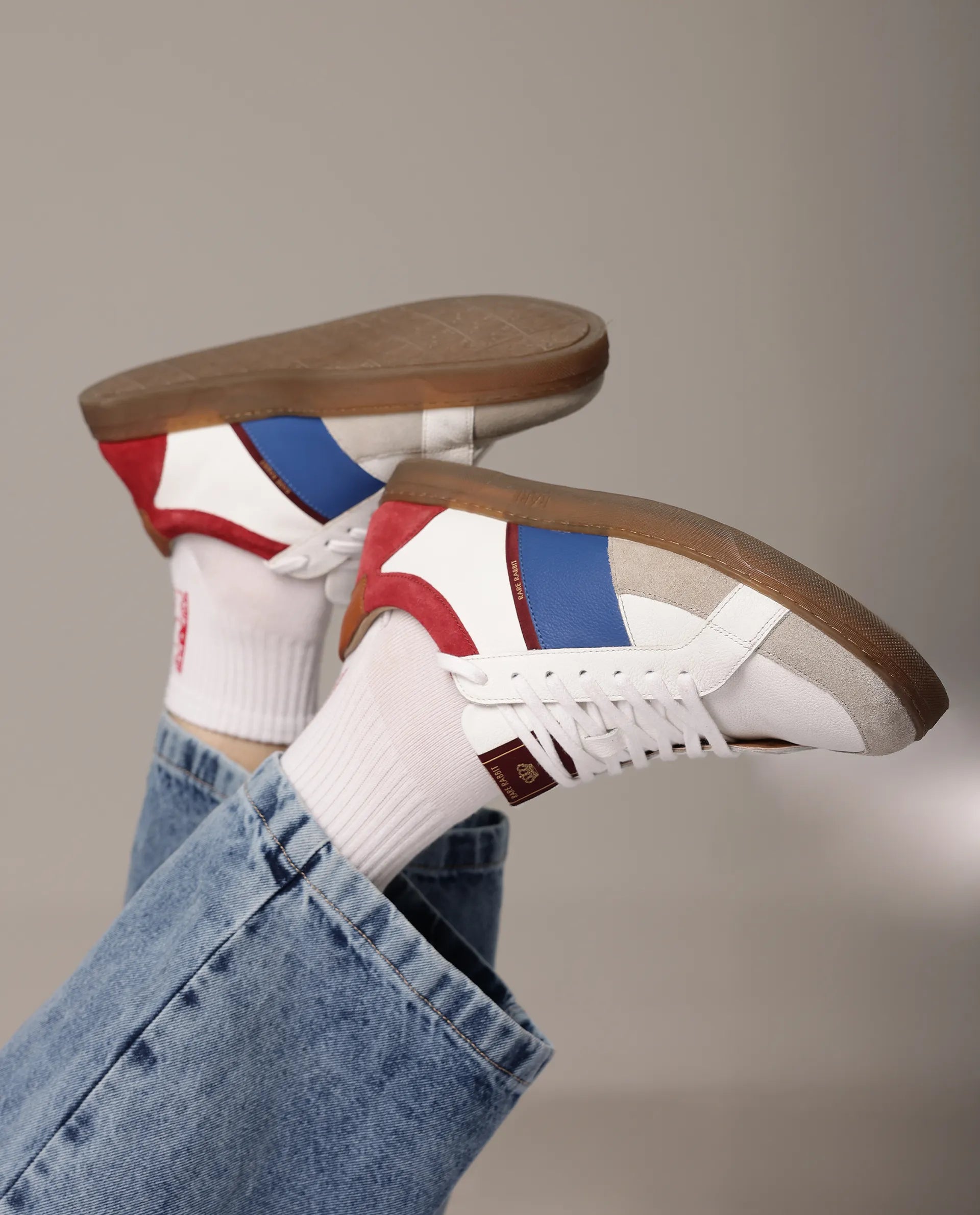 Rare Rabbit Men Luna White Genuine Milled Leather and Premium Suede Colorblocked Lace-Up Shoes