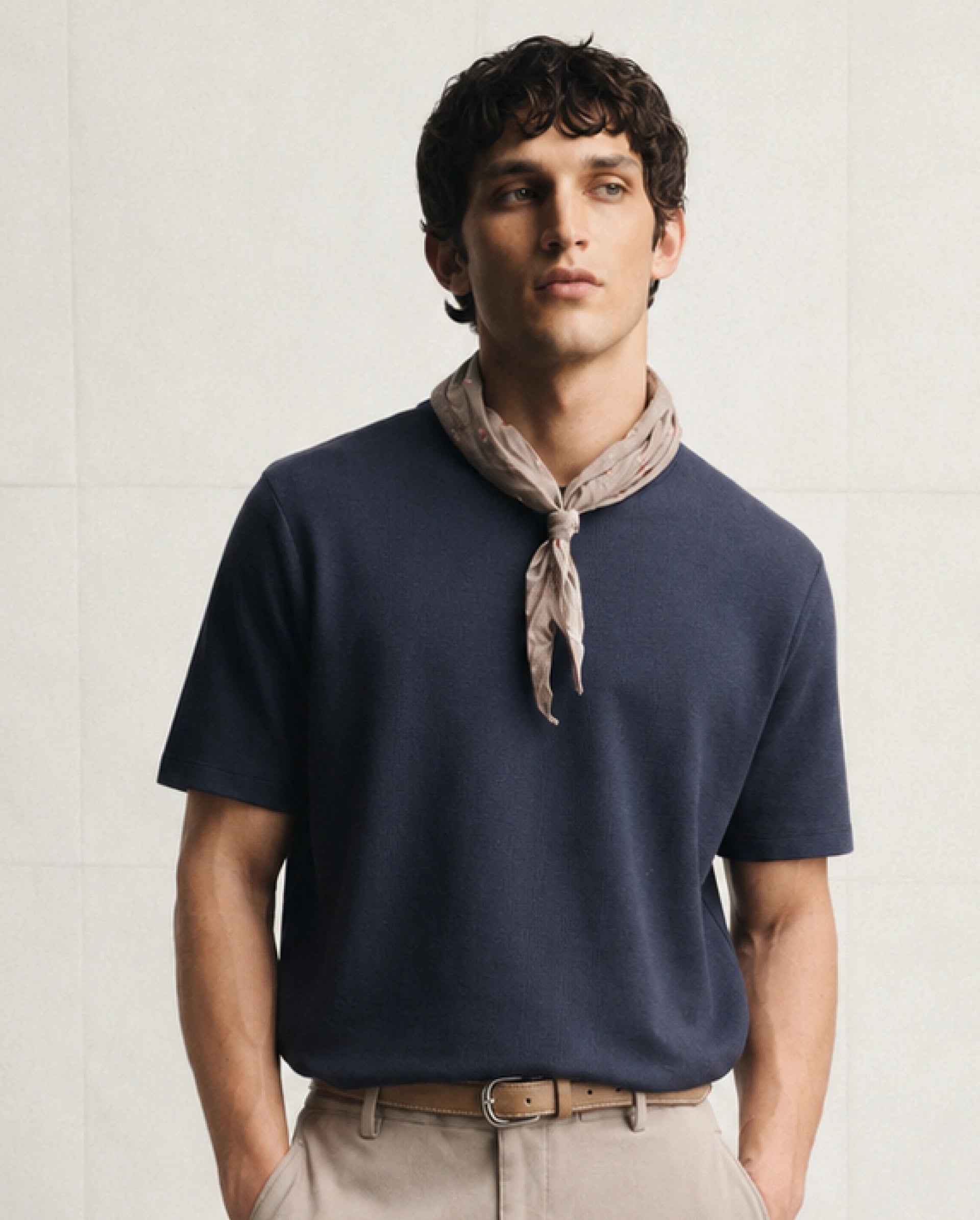 Rare Rabbit Men's Luon Navy Cotton Crew Neck Regular Plain T-Shirt