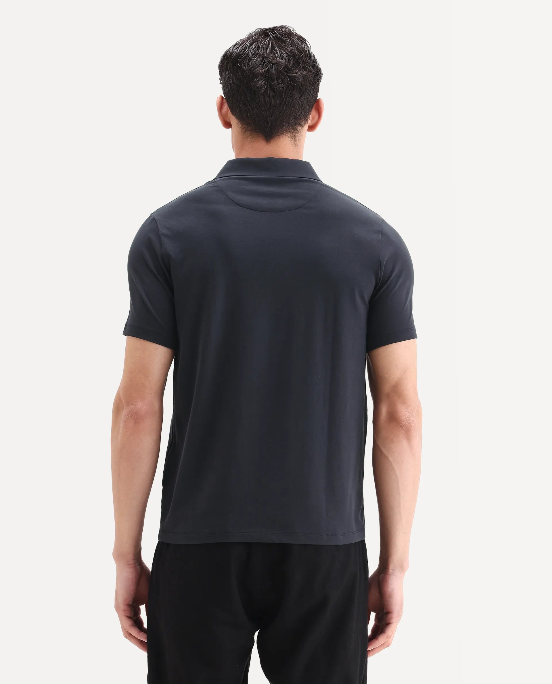 Rare Rabbit Men's Lupin Navy Cotton Plain Regular Fit Half Sleeve Polo