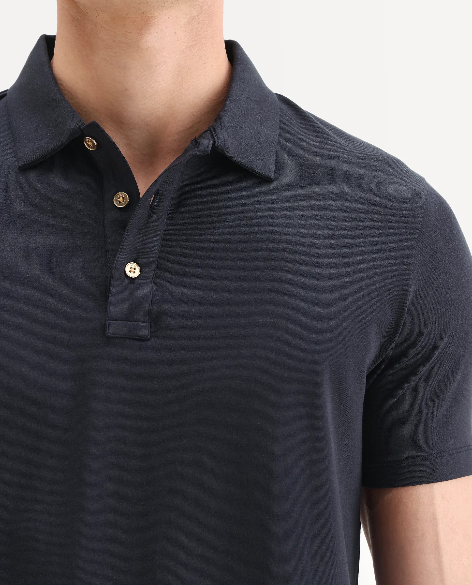 Rare Rabbit Men's Lupin Navy Cotton Plain Regular Fit Half Sleeve Polo