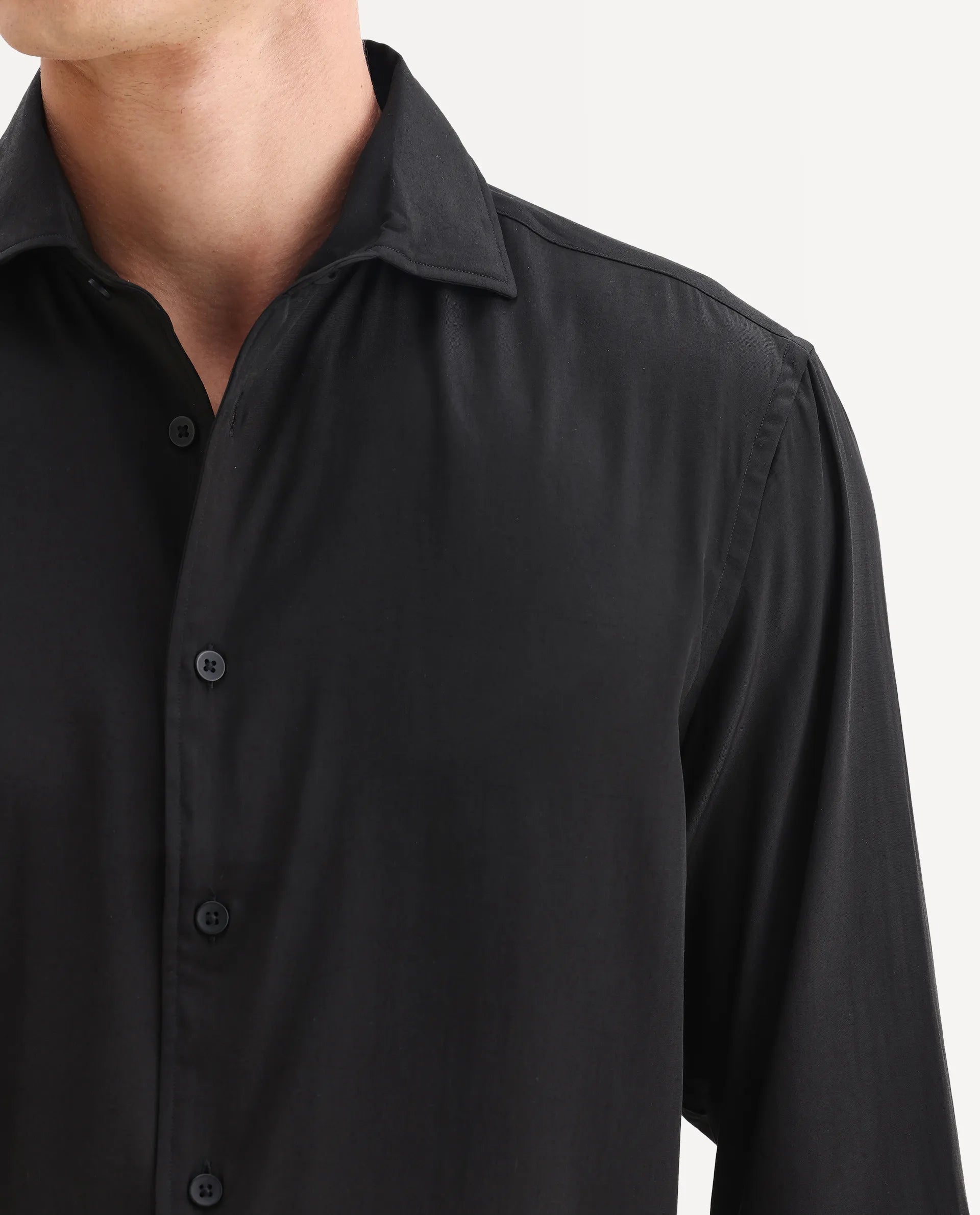 Rare Rabbit Men's Lupo Black Polyester Plain Regular Fit Full Sleeve Collared Shirt