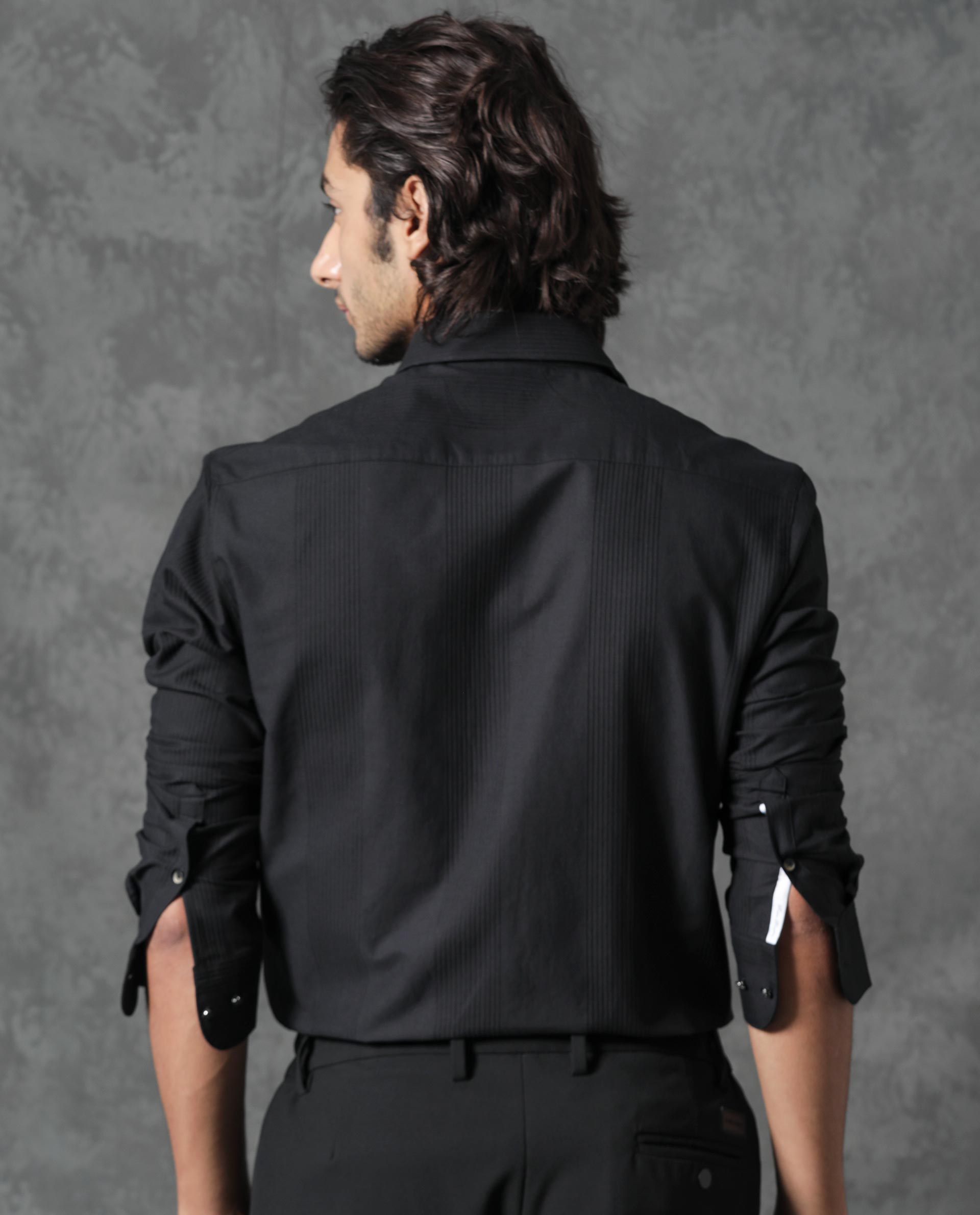 Rare Rabbit Men's Lurtz-1 Black Cotton Fabric Full Sleeves Striped Shirt