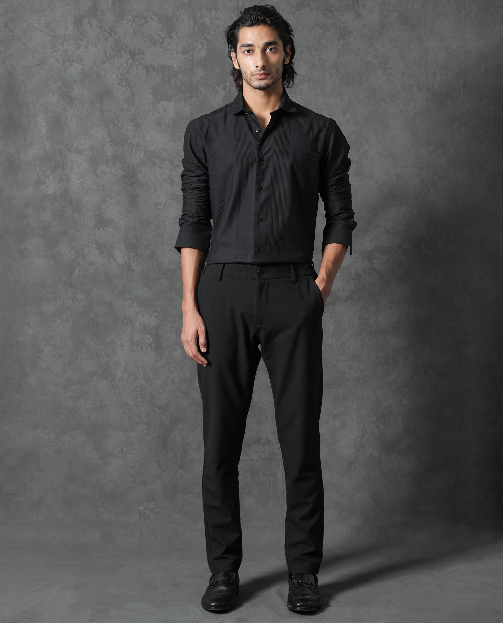 Rare Rabbit Men's Lurtz-1 Black Cotton Fabric Full Sleeves Striped Shirt