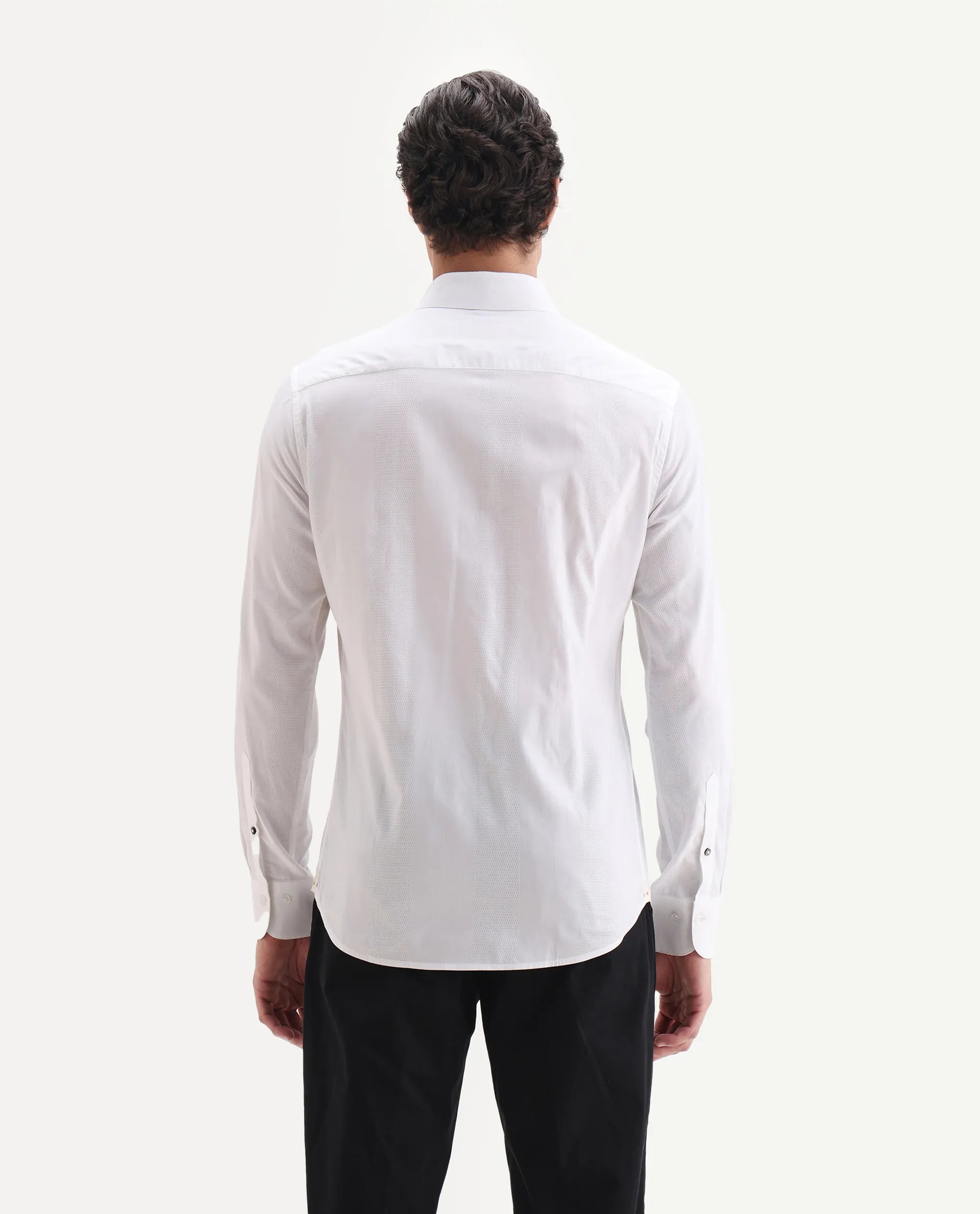 Rare Rabbit Men's Lurtz-25 White Cotton Spread Collar Regular Fit Jacquard Shirt