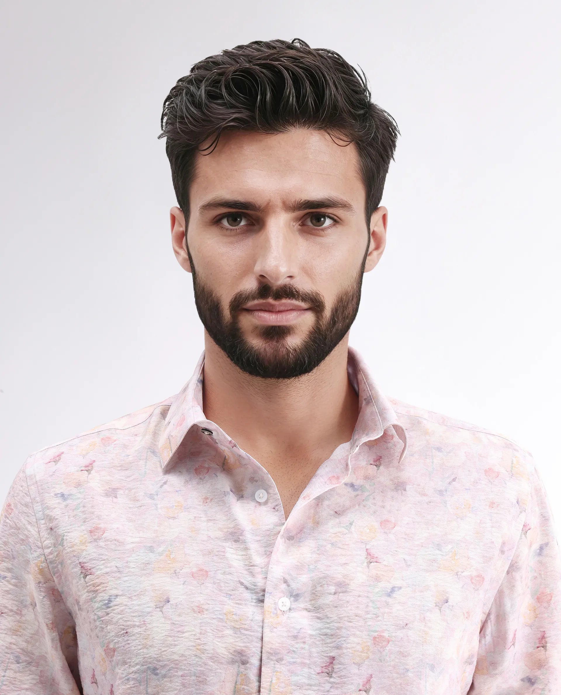 Rare Rabbit Men's Lush Pink Viscose Blend Abstract Print Regular Fit Full Sleeve Collared Shirt