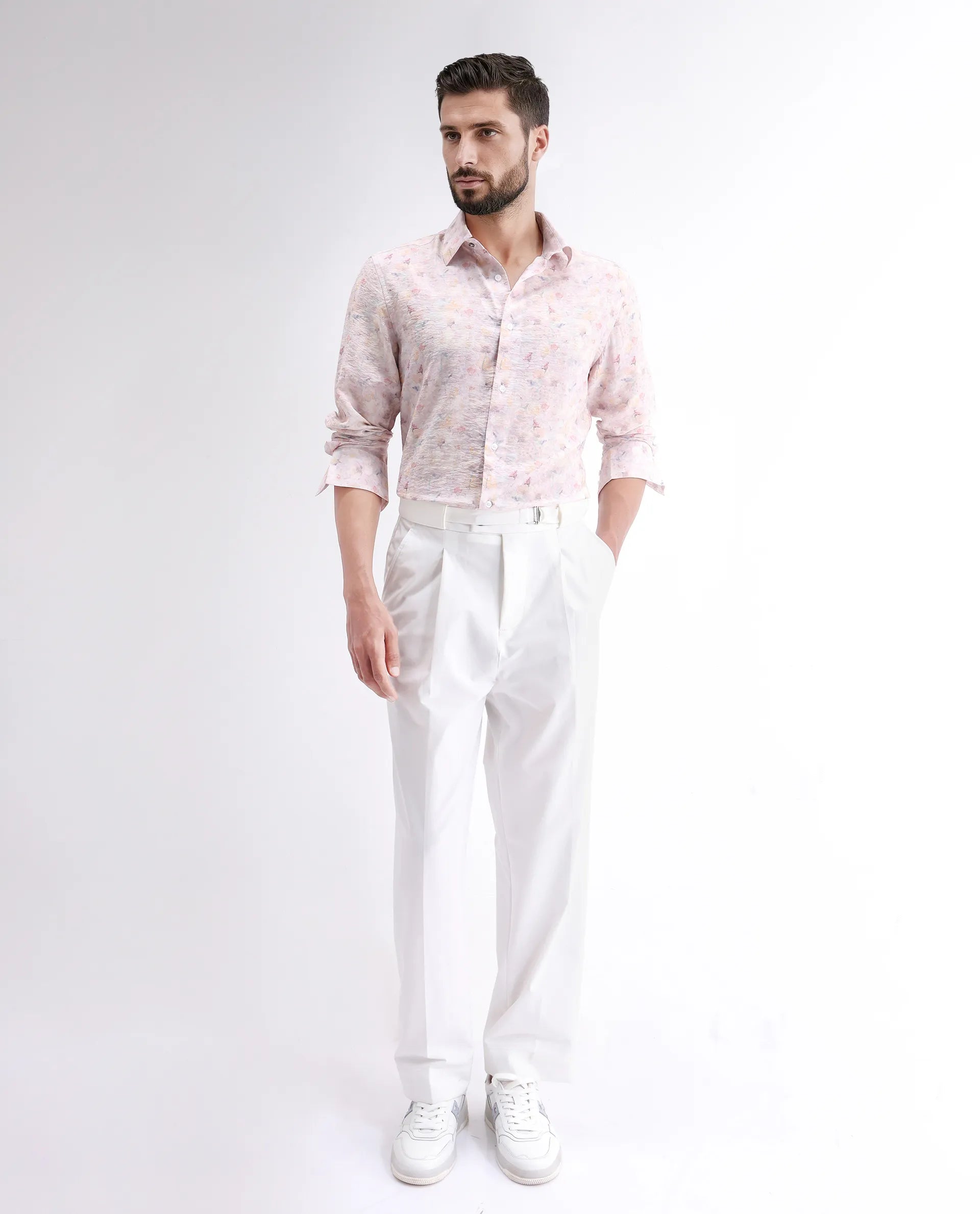 Rare Rabbit Men's Lush Pink Viscose Blend Abstract Print Regular Fit Full Sleeve Collared Shirt