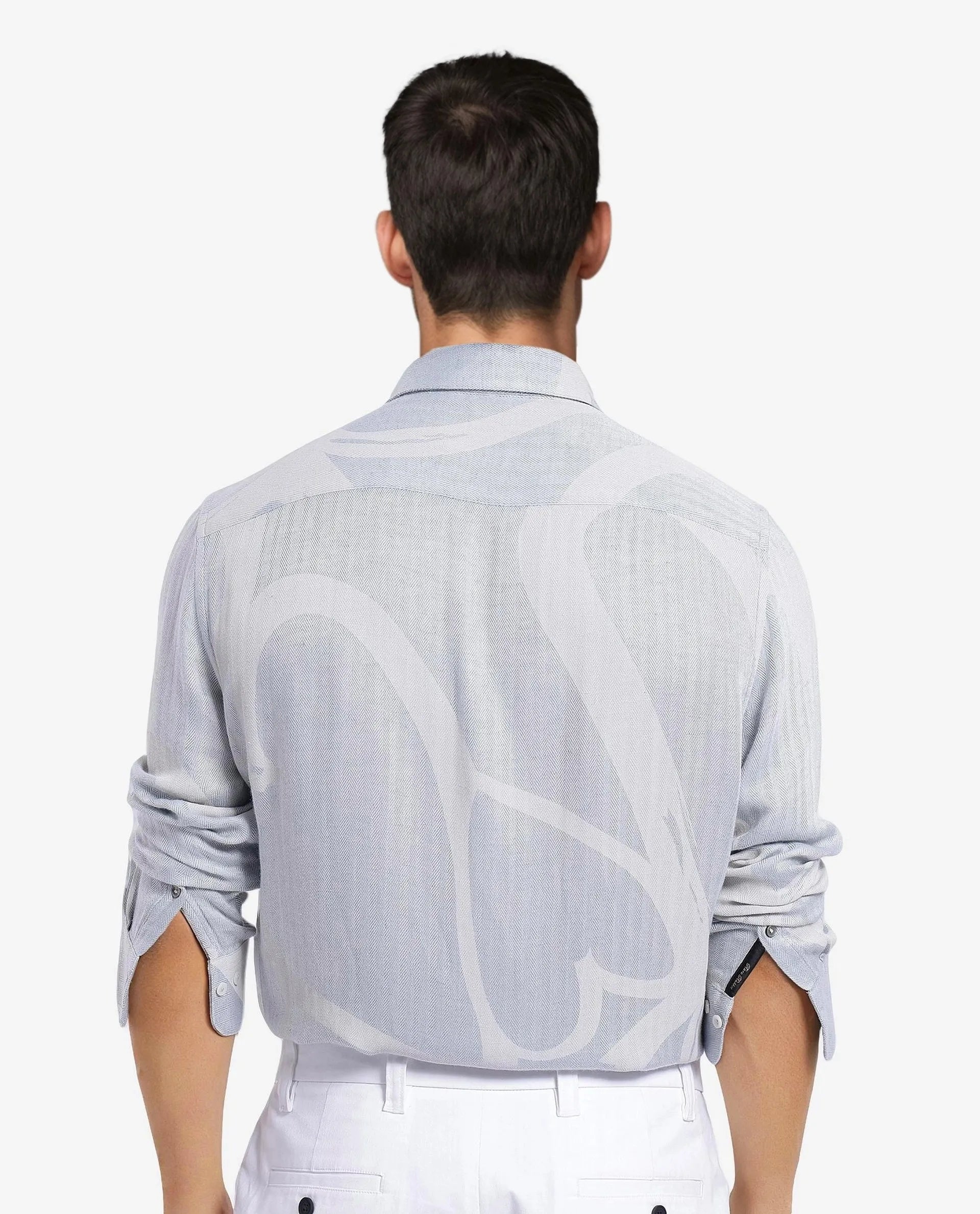 Rare Rabbit Mens Lusia-1 Off White Cotton Fabric Regular Collar Herringbone Full Sleeves Regular Fit