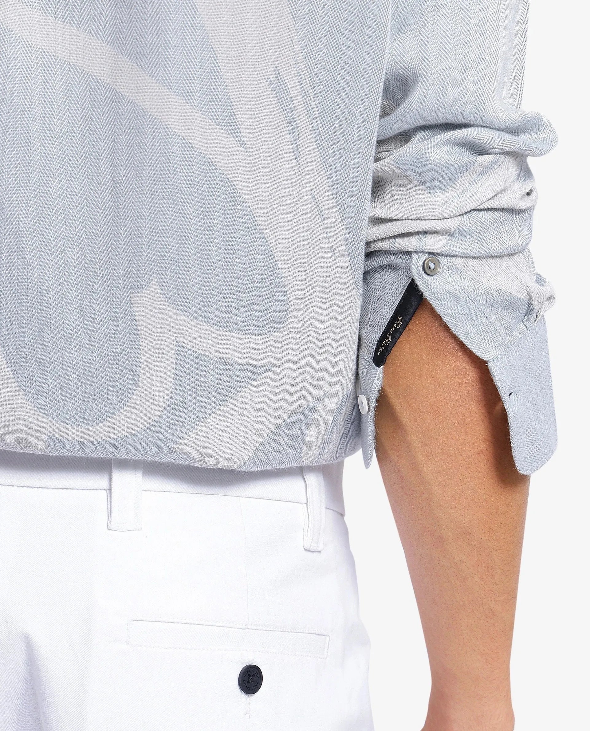 Rare Rabbit Mens Lusia-1 Off White Cotton Fabric Regular Collar Herringbone Full Sleeves Regular Fit