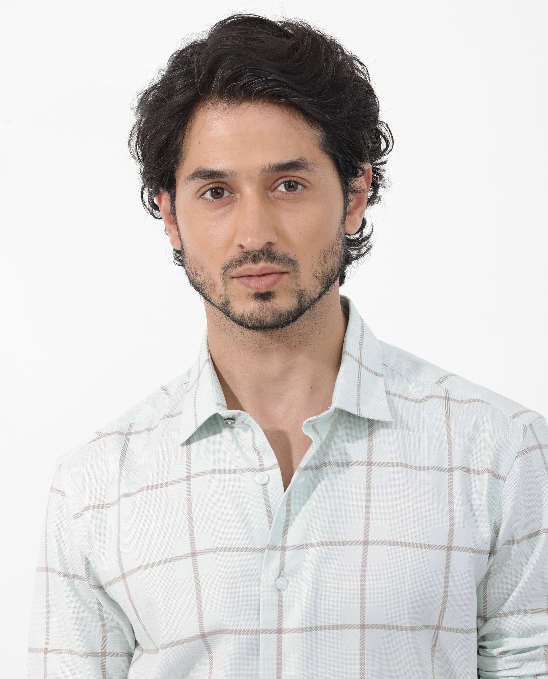 Rare Rabbit Men's Carrie Pastel Blue Cotton Fabric Full Sleeve Windowpane Checks Shirt