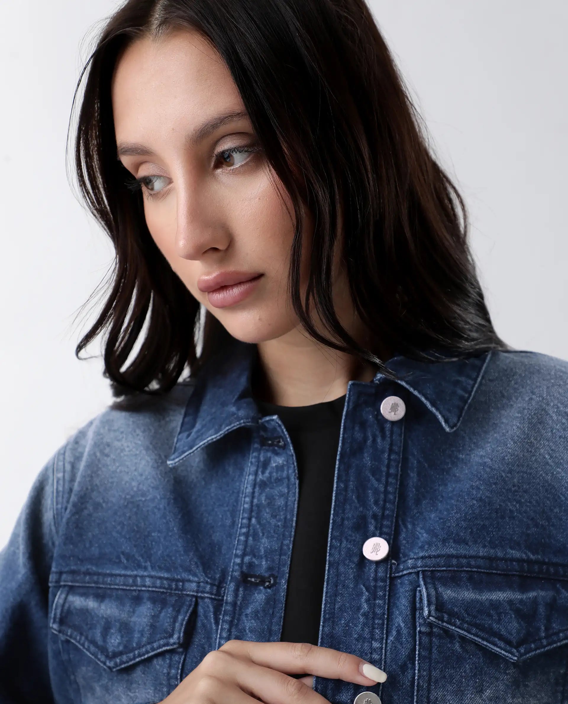 Rareism Women's Luvy Blue Cotton Spread Collar Plain Cuffed Sleeve Regular Fit Jacket