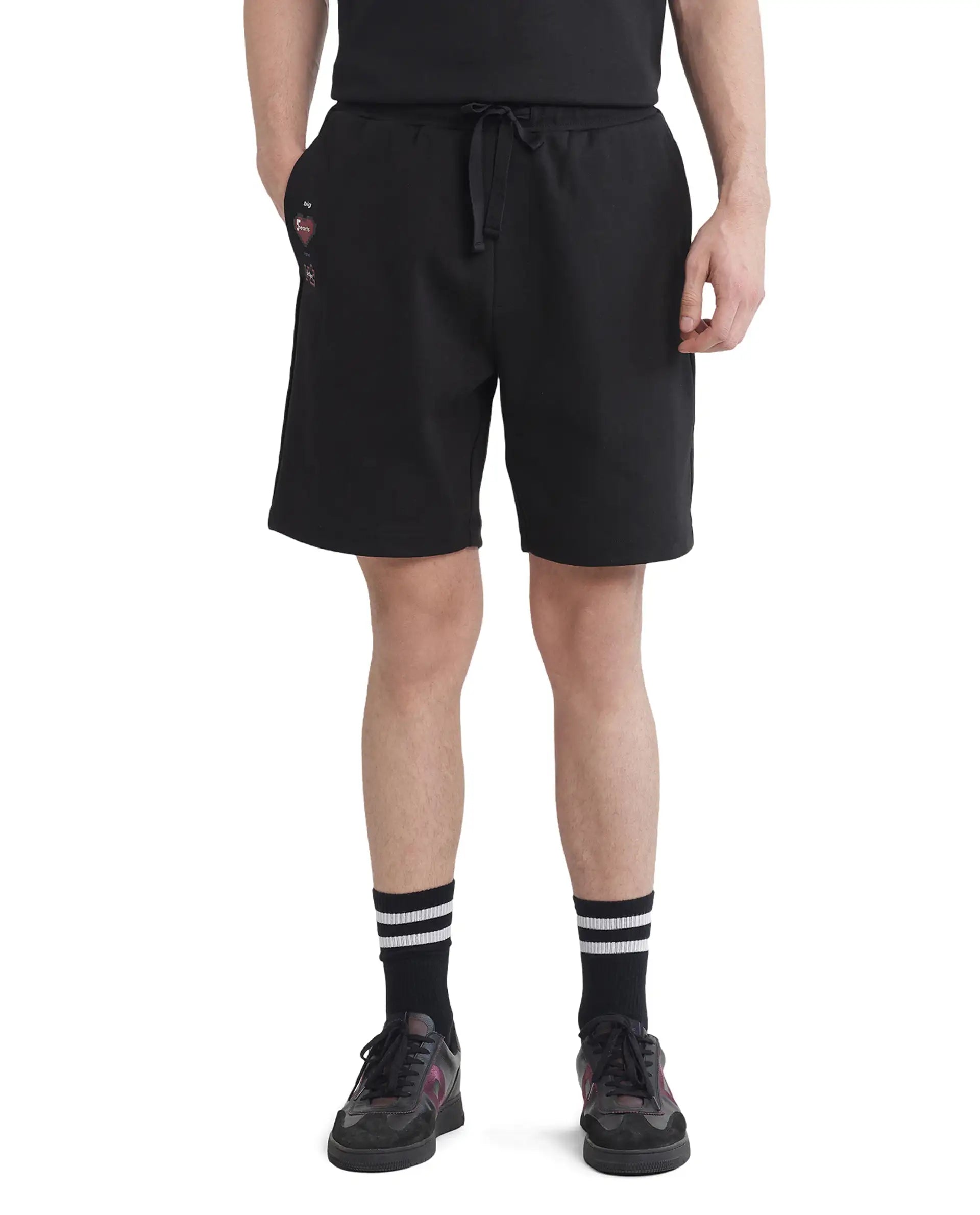 Rare Rabbit Men's Lux Black Cotton Blend Fabric Relaxed Fit Plain Shorts