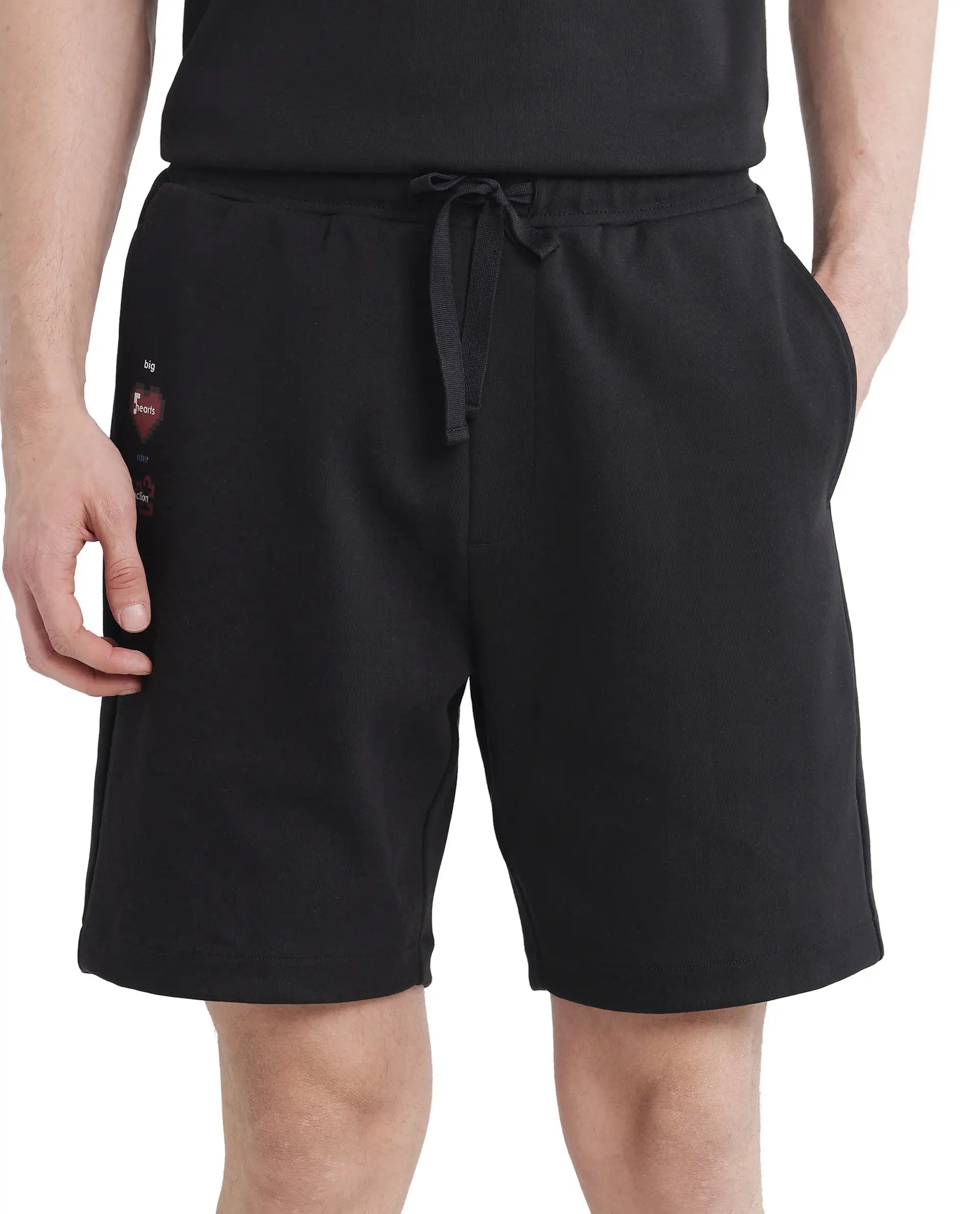 Rare Rabbit Men's Lux Black Cotton Blend Fabric Relaxed Fit Plain Shorts