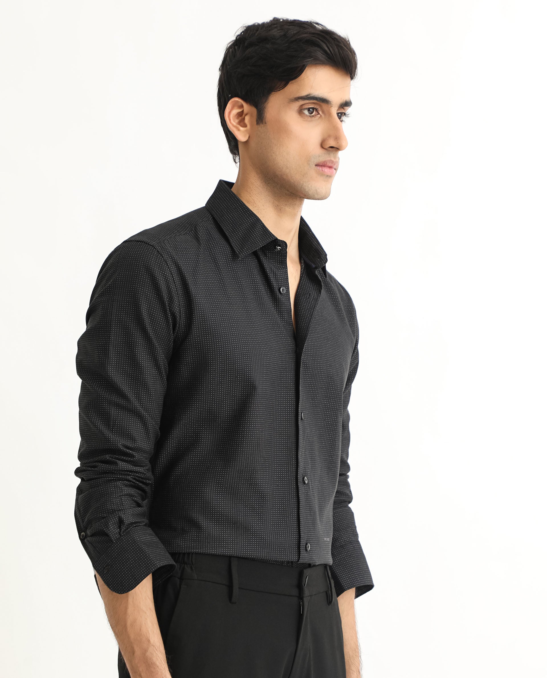 Rare Rabbit Men's Luxem Black Full Sleeves Geometric Dot Print Shirt