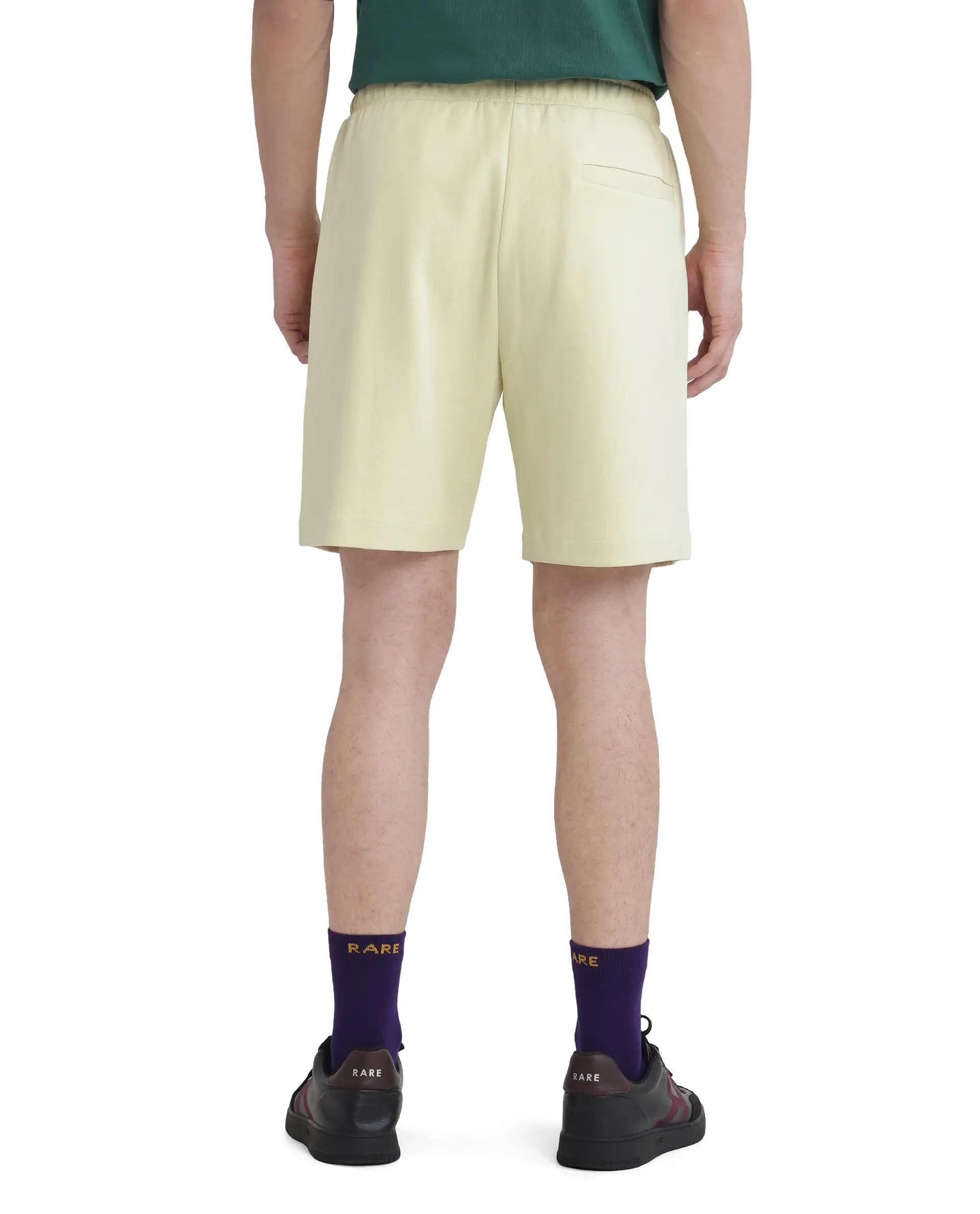 Rare Rabbit Men's Lux Pastel Yellow Cotton Blend Fabric Relaxed Fit Plain Shorts