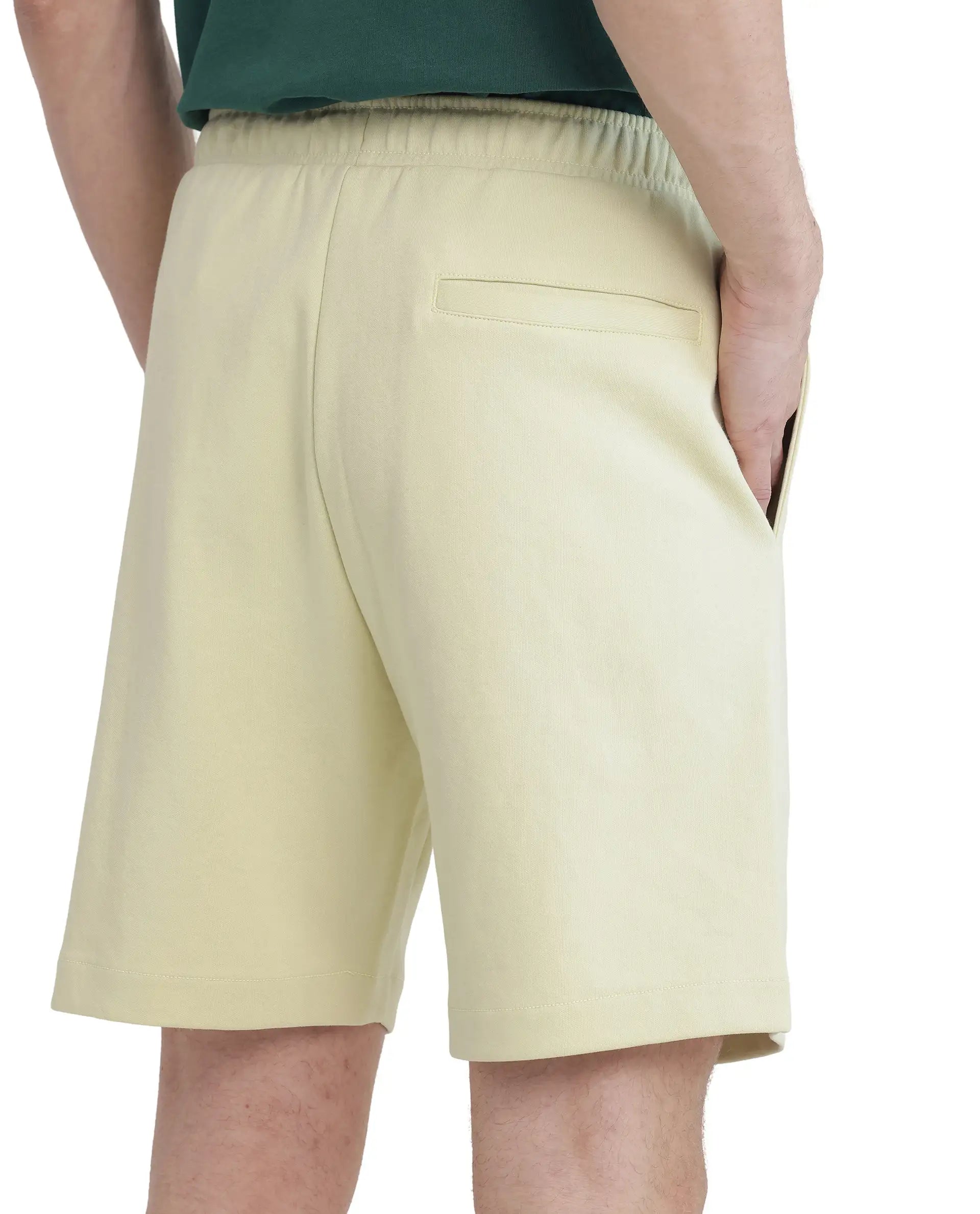 Rare Rabbit Men's Lux Pastel Yellow Cotton Blend Fabric Relaxed Fit Plain Shorts