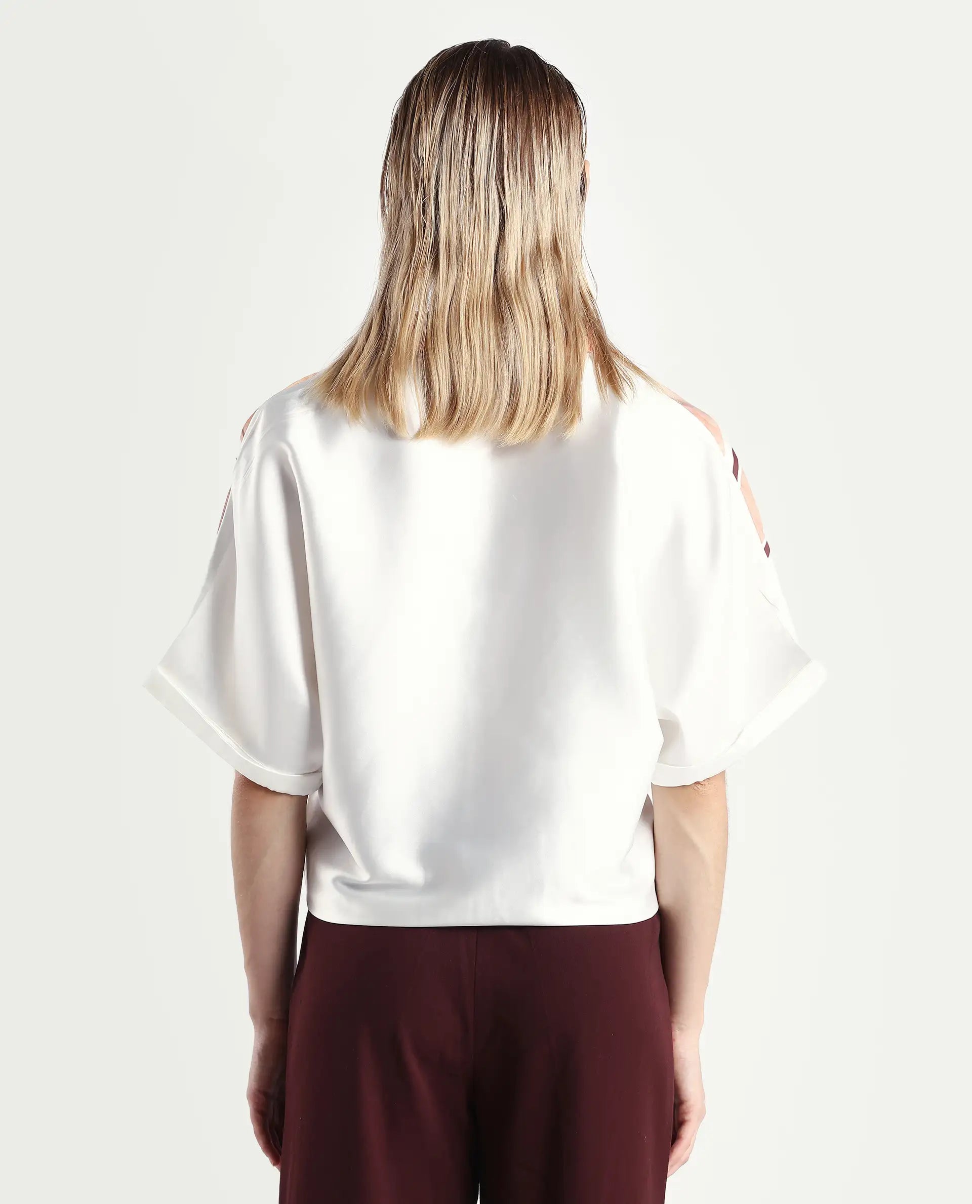 Rareism Women's Lyney Multi Polyester Lapel Neck Abstract Print Extended Sleeves Boxy Fit Top