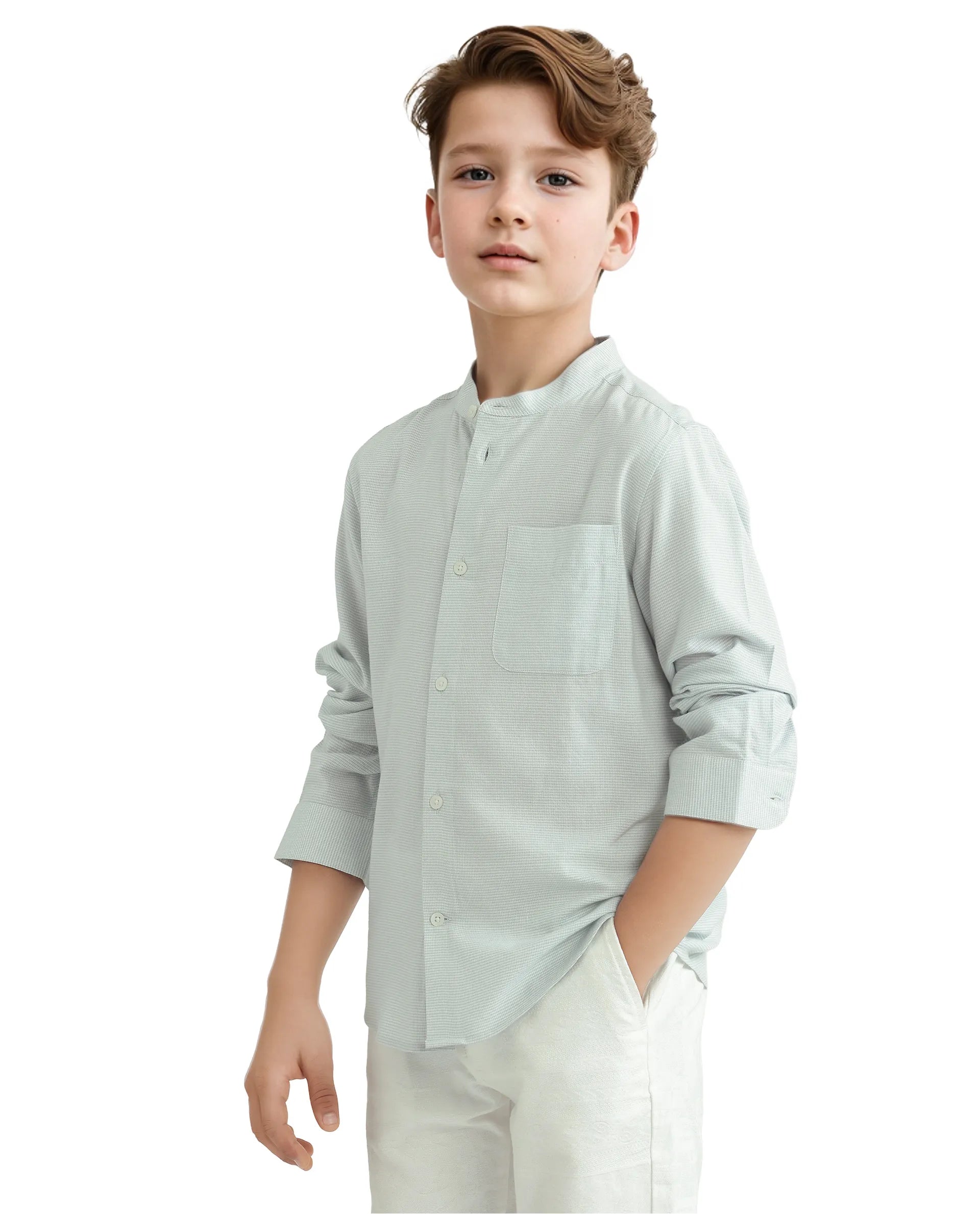 Rare Ones Kids Lynx Light Blue Cotton Blend Long Sleeve Mandarin Collar Striped Shirt