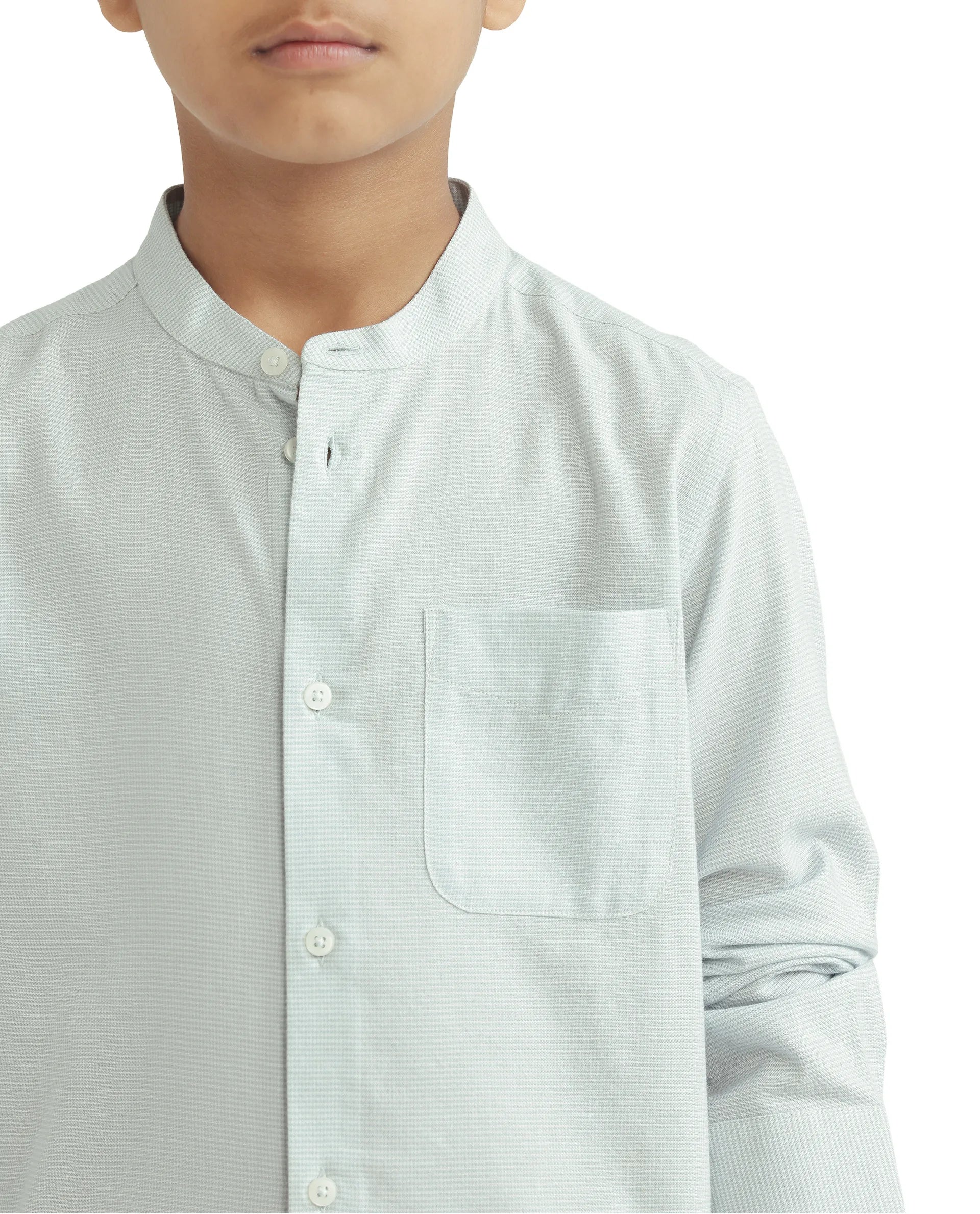 Rare Ones Kids Lynx Light Blue Cotton Blend Long Sleeve Mandarin Collar Striped Shirt