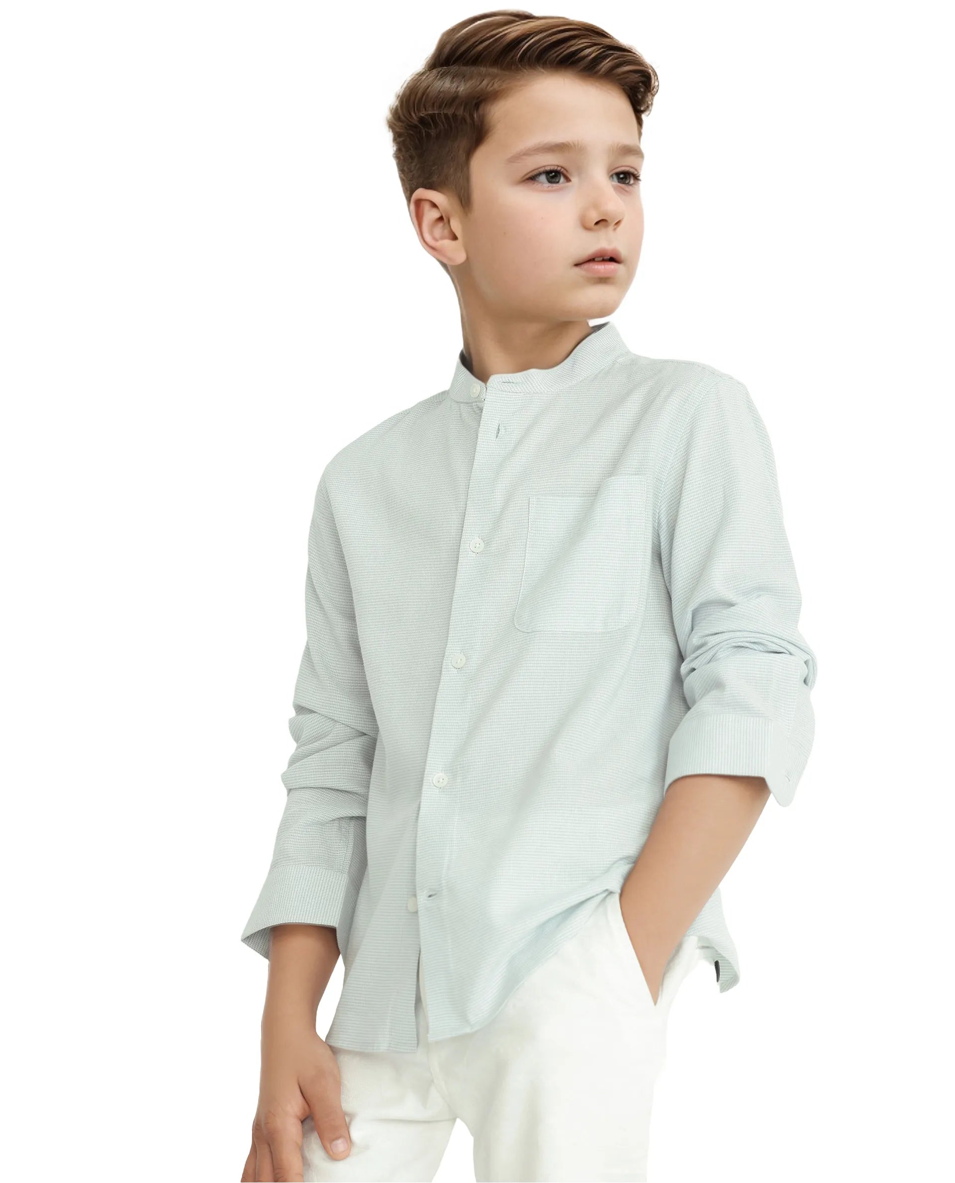 Rare Ones Kids Lynx Light Blue Cotton Blend Long Sleeve Mandarin Collar Striped Shirt