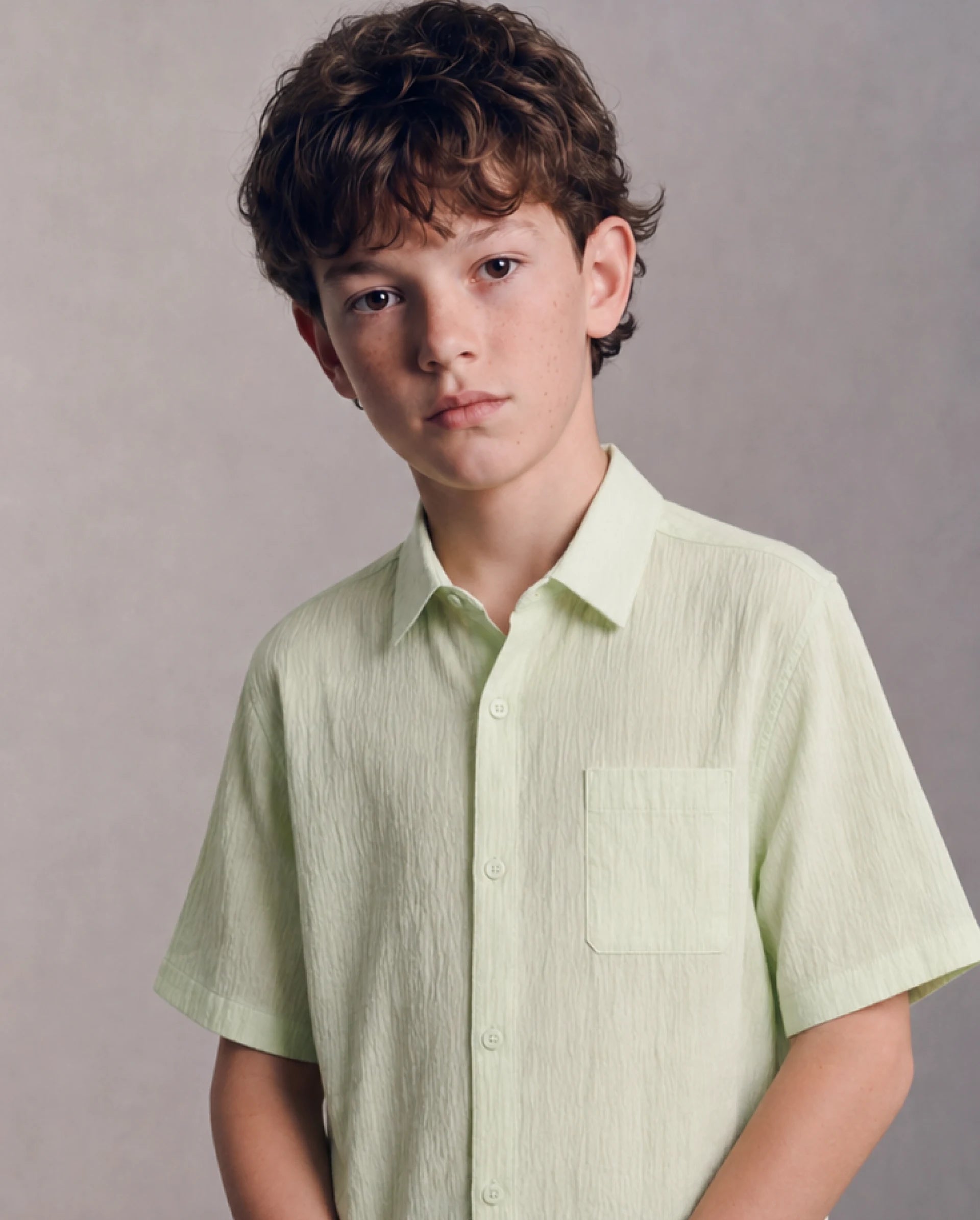 Rare Ones Kids Lyth-26 Fluorescent Green Viscose Blend Button Closure Regular Fit Shirt