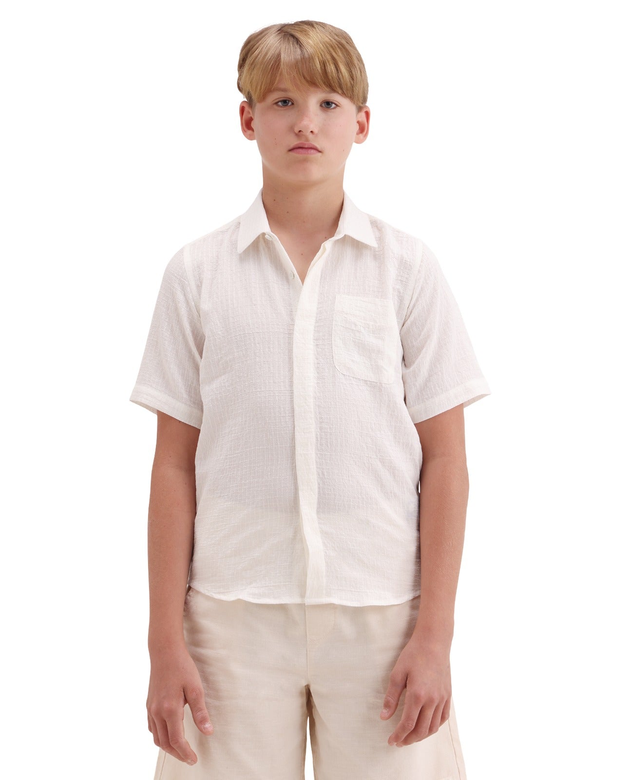 Rare Ones Kids Lyth-26 Off White Viscose Blend Button Closure Regular Fit Shirt