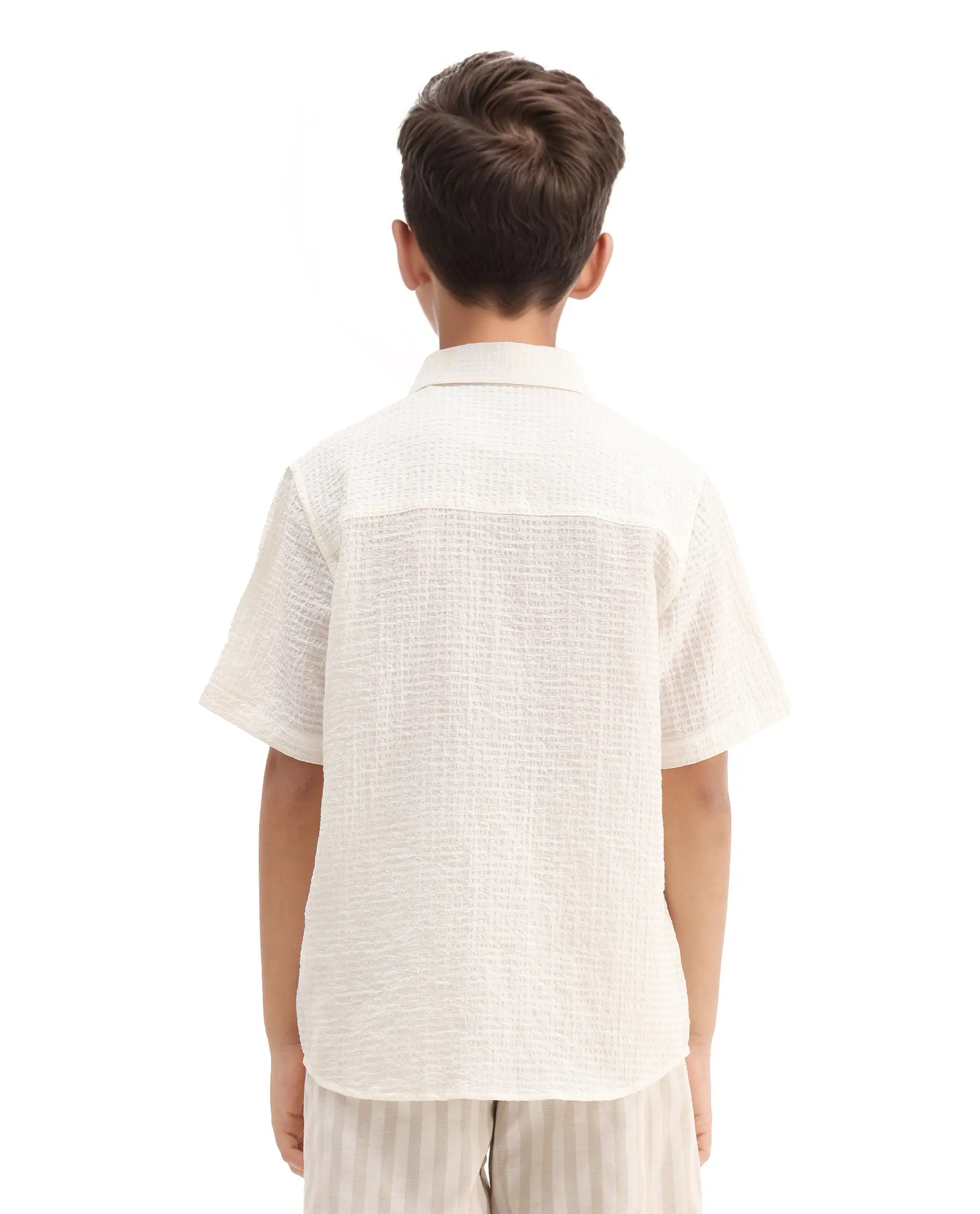 Rare Ones Kids Lyth Off White Cotton Blend Half Sleeve Striped Regular Fit Shirt