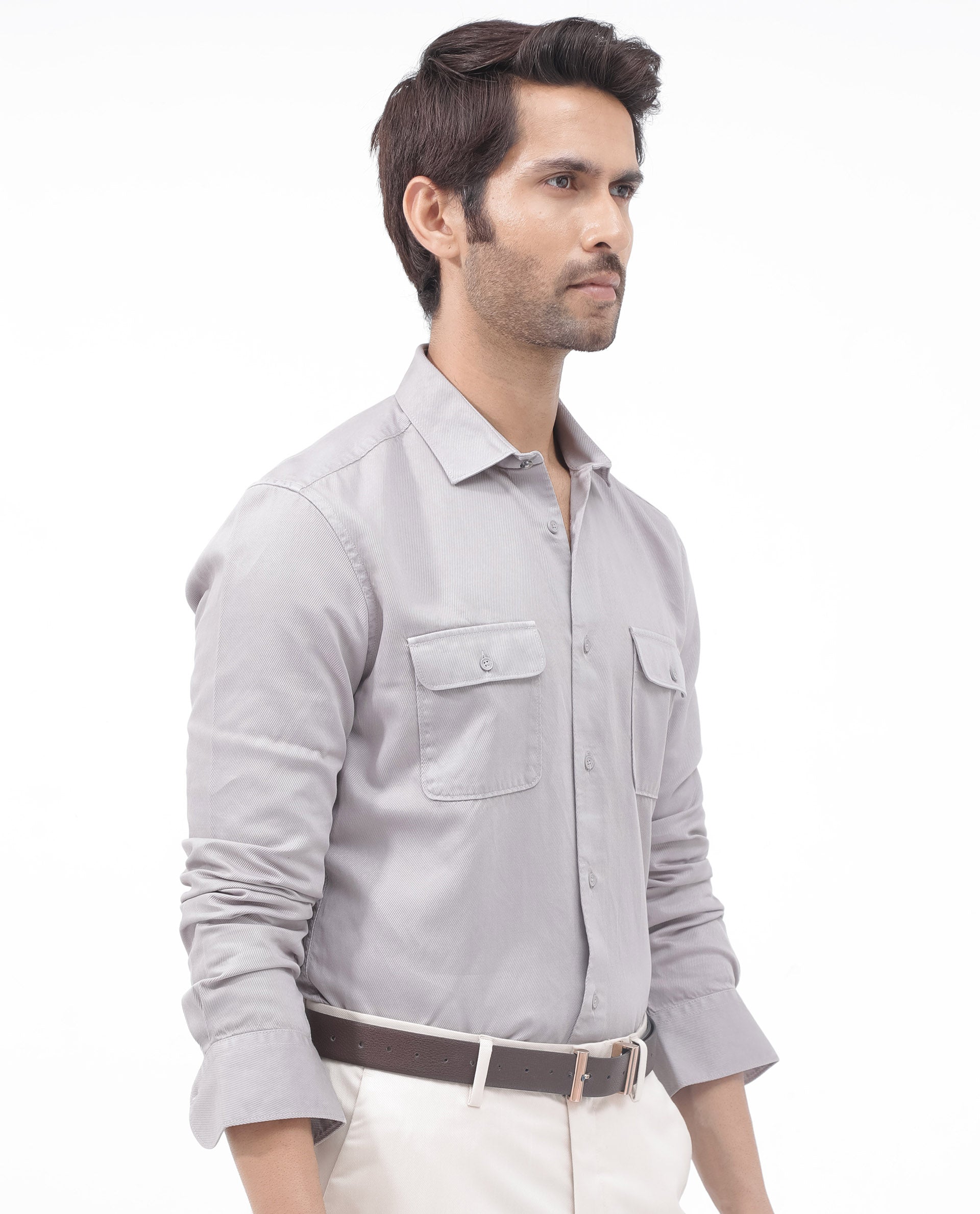 Rare Rabbit Mens Lyton-2 Dusky Purple Shirt Full Sleeve Over Dyed Front Flap Pocket Solid