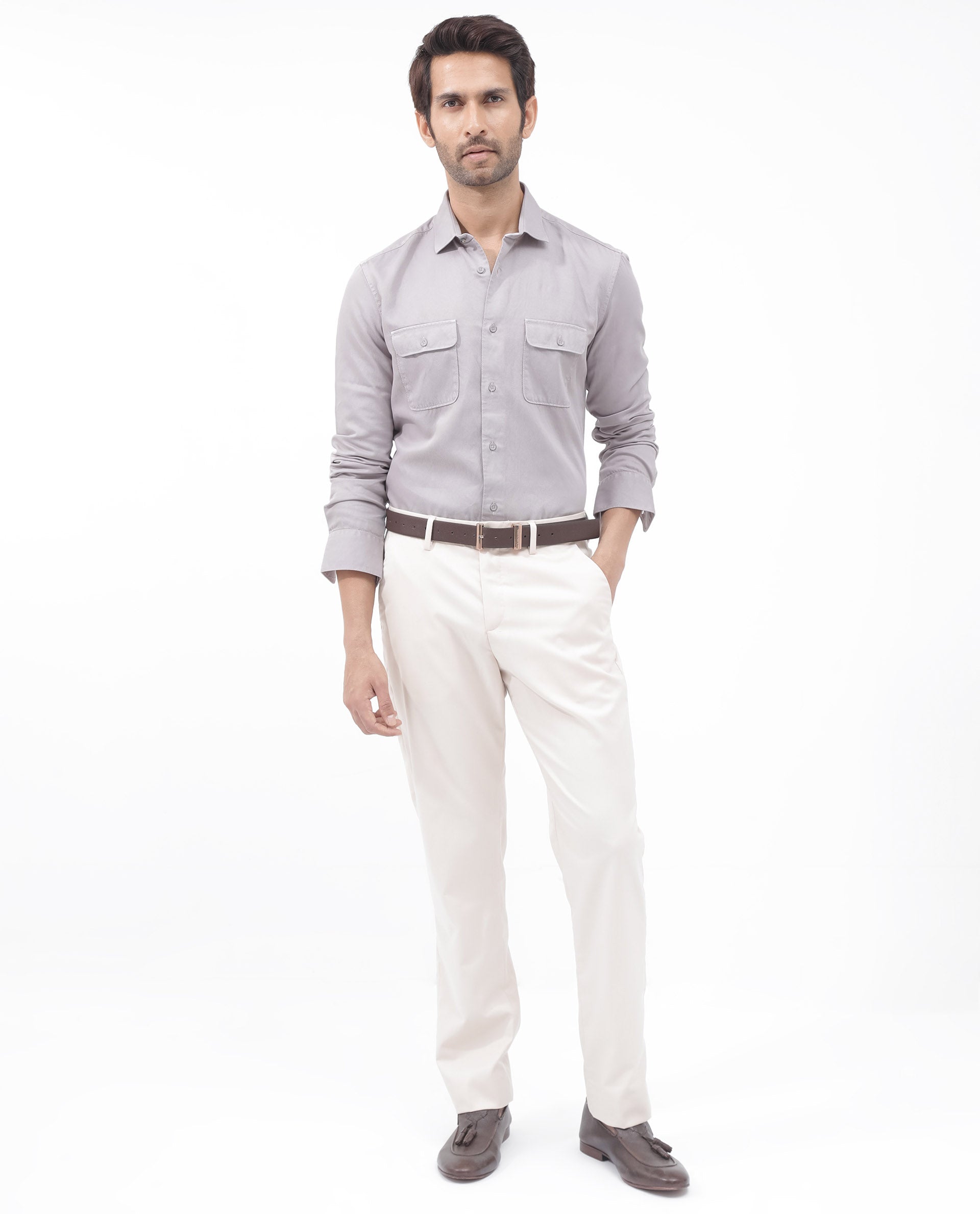 Rare Rabbit Mens Lyton-2 Dusky Purple Shirt Full Sleeve Over Dyed Front Flap Pocket Solid