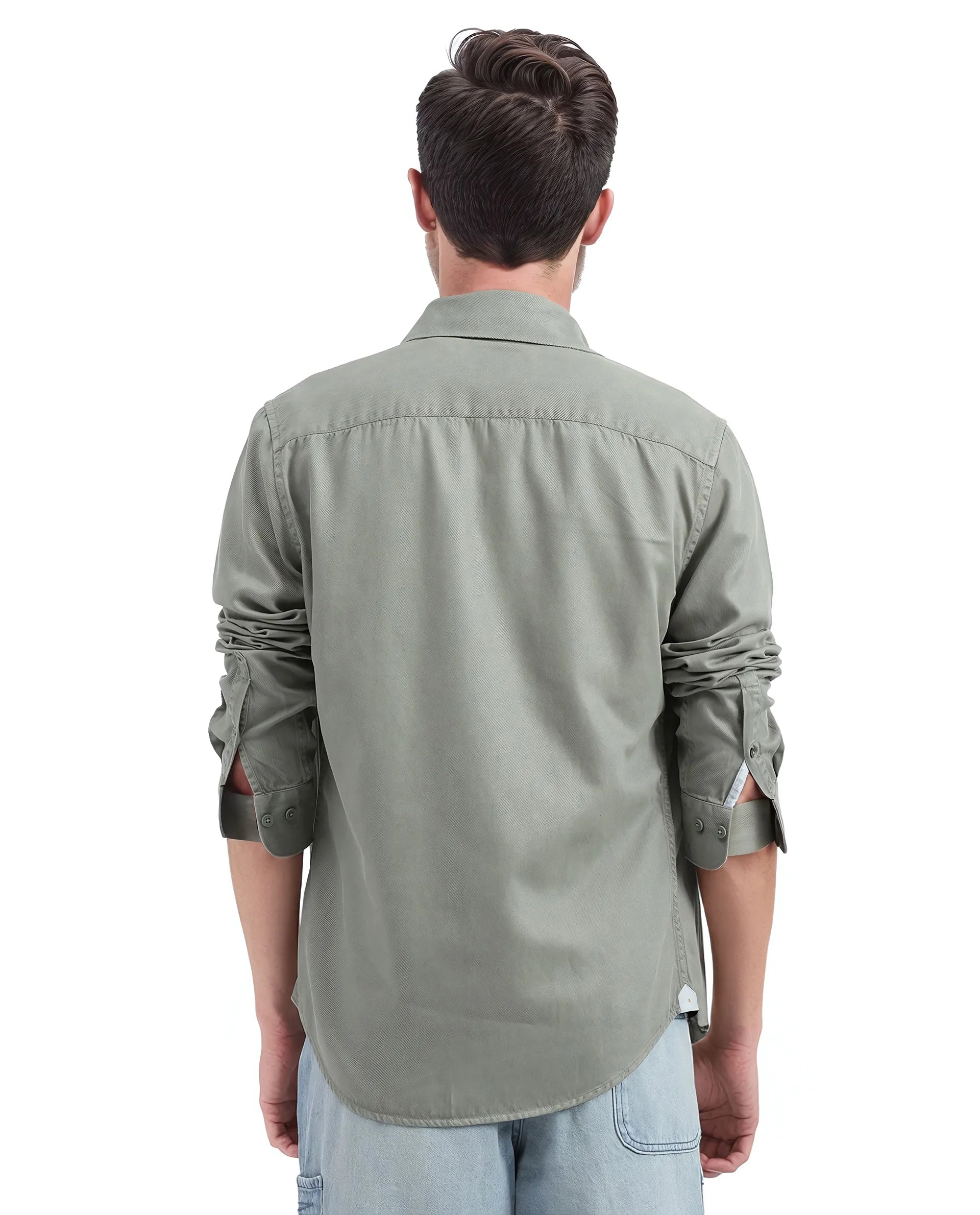 Rare Rabbit Men Lyton-25 Dusky Green Excel Cotton Fabric Full Sleeves Collared Neck Button Closure Plain Shirt