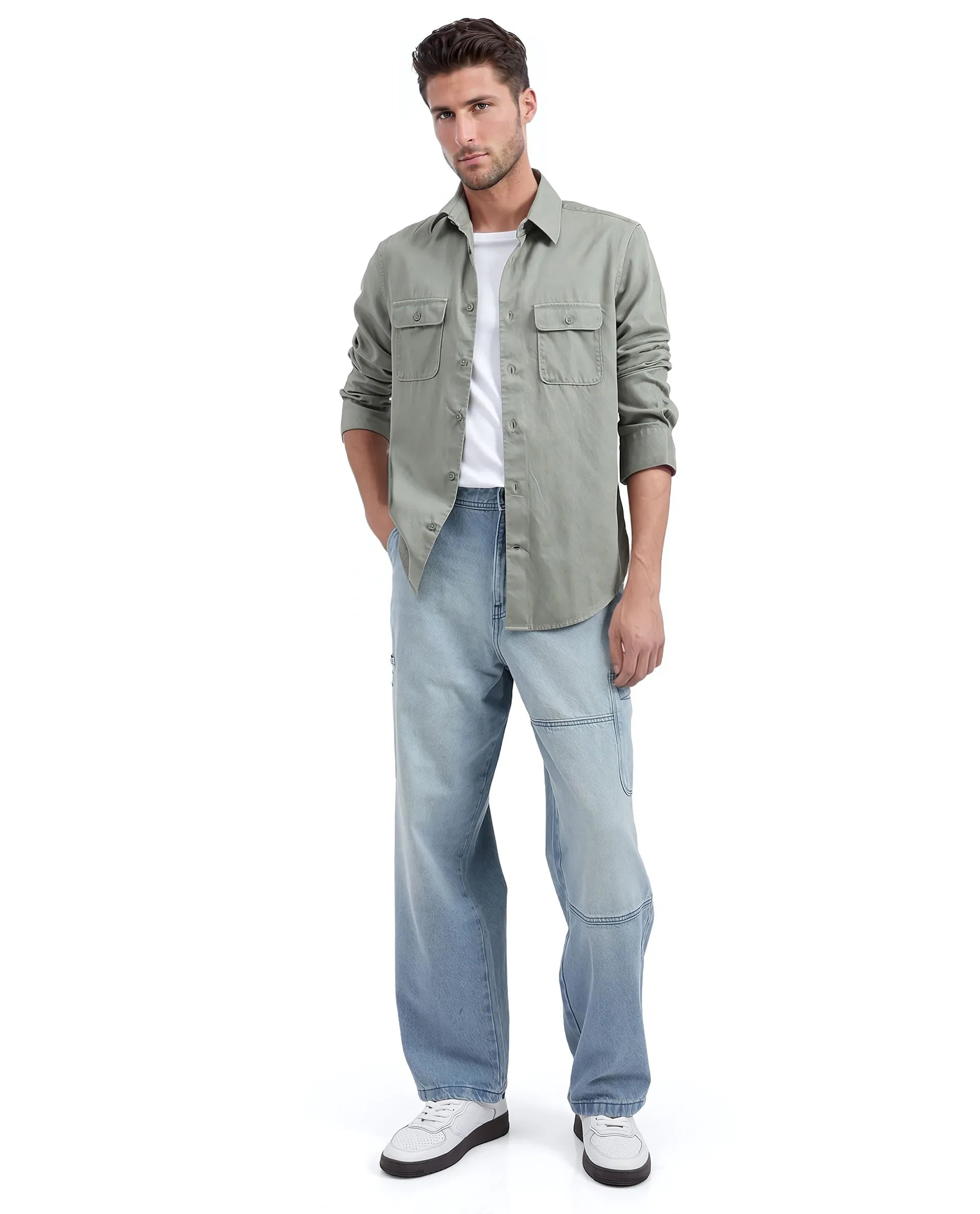 Rare Rabbit Men Lyton-25 Dusky Green Excel Cotton Fabric Full Sleeves Collared Neck Button Closure Plain Shirt