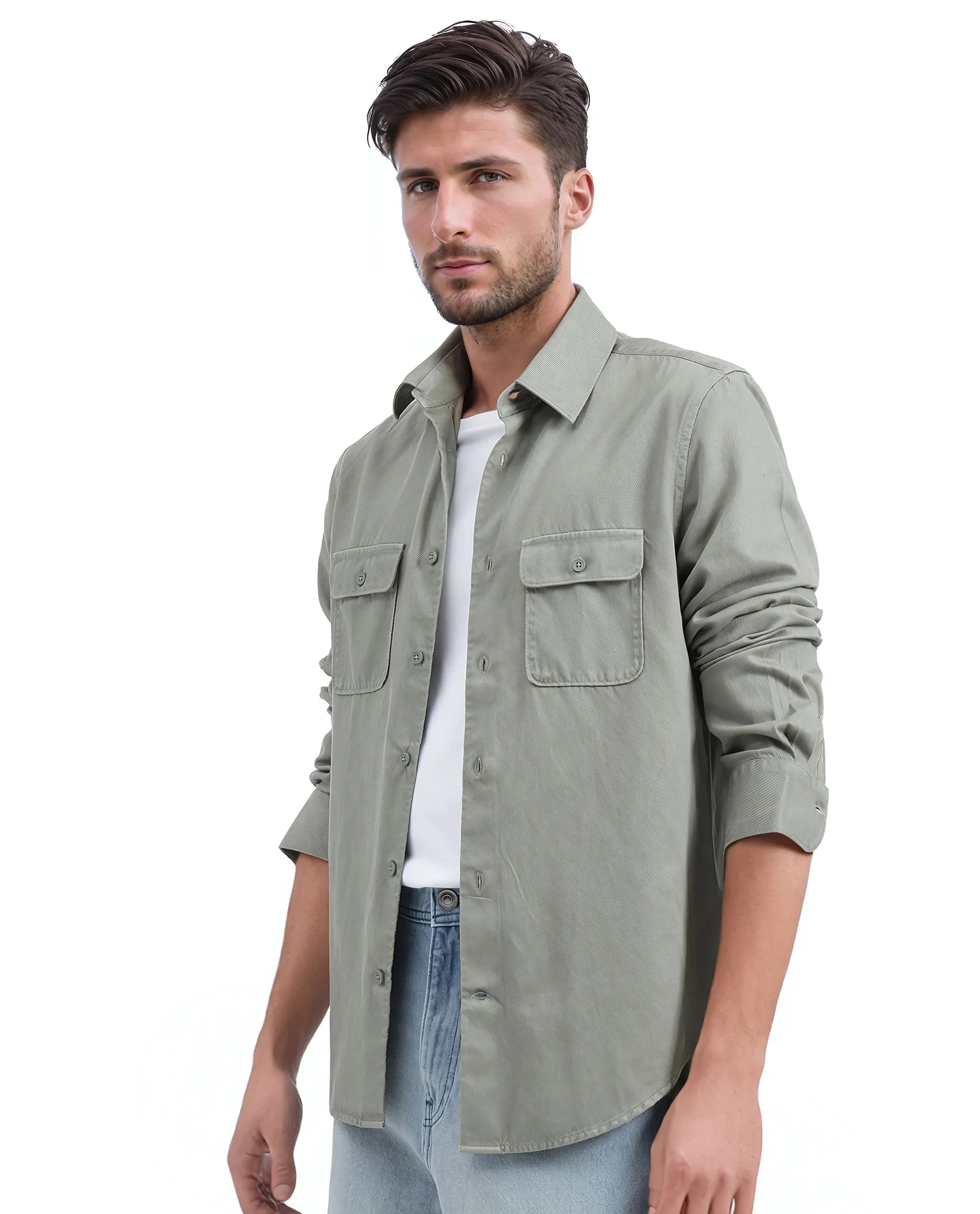 Rare Rabbit Men Lyton-25 Dusky Green Excel Cotton Fabric Full Sleeves Collared Neck Button Closure Plain Shirt