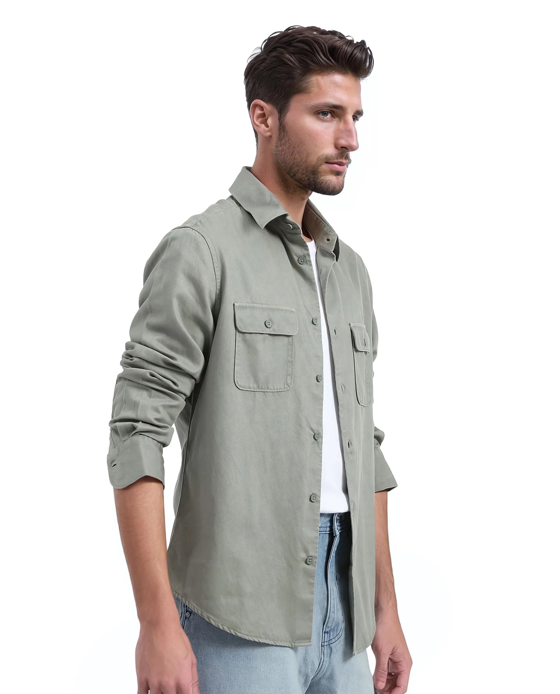 Rare Rabbit Men Lyton-25 Dusky Green Excel Cotton Fabric Full Sleeves Collared Neck Button Closure Plain Shirt