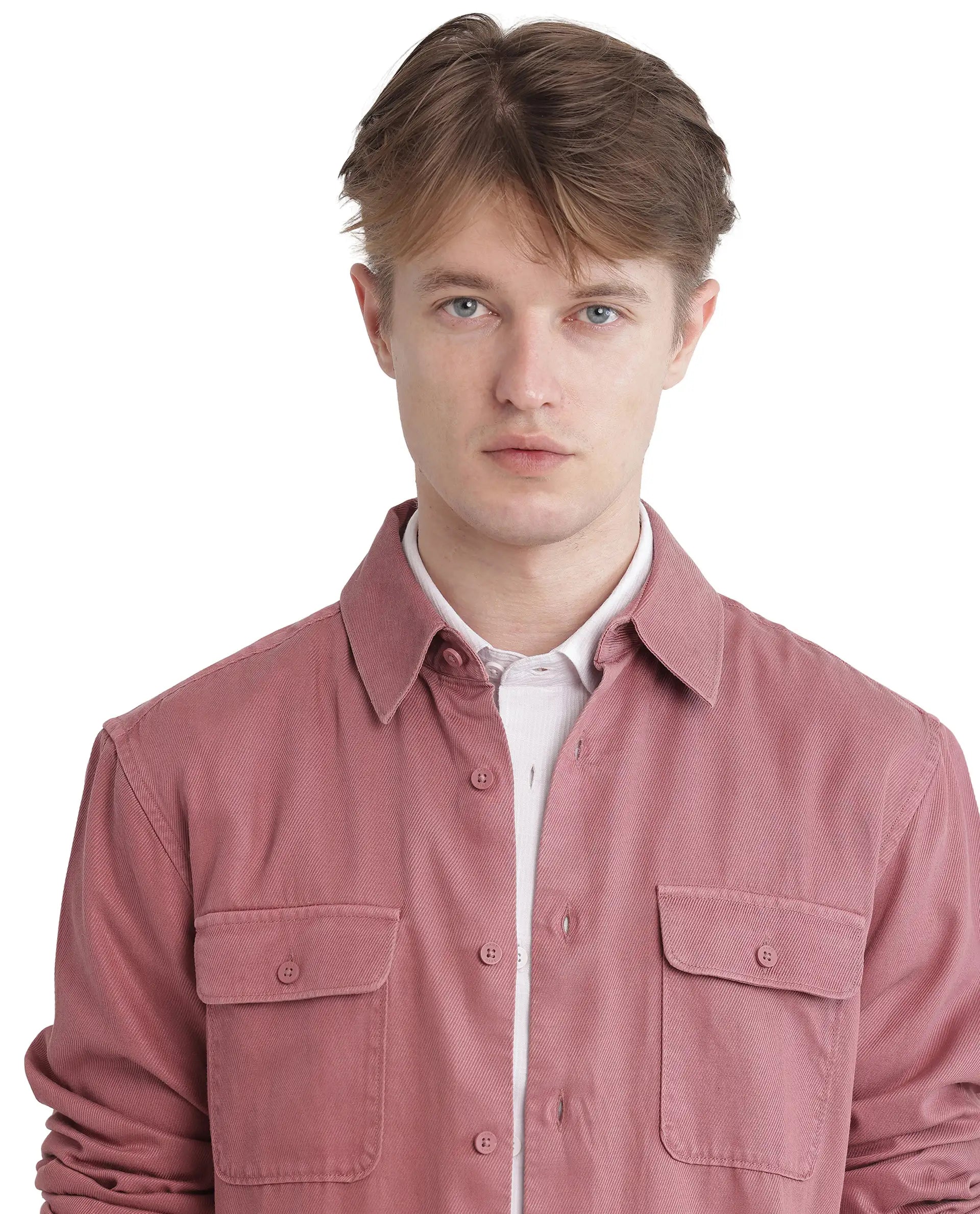 Rare Rabbit Men Lyton-25 Dusky Pink Excel Cotton Fabric Full Sleeves Collared Neck Button Closure Plain Shirt