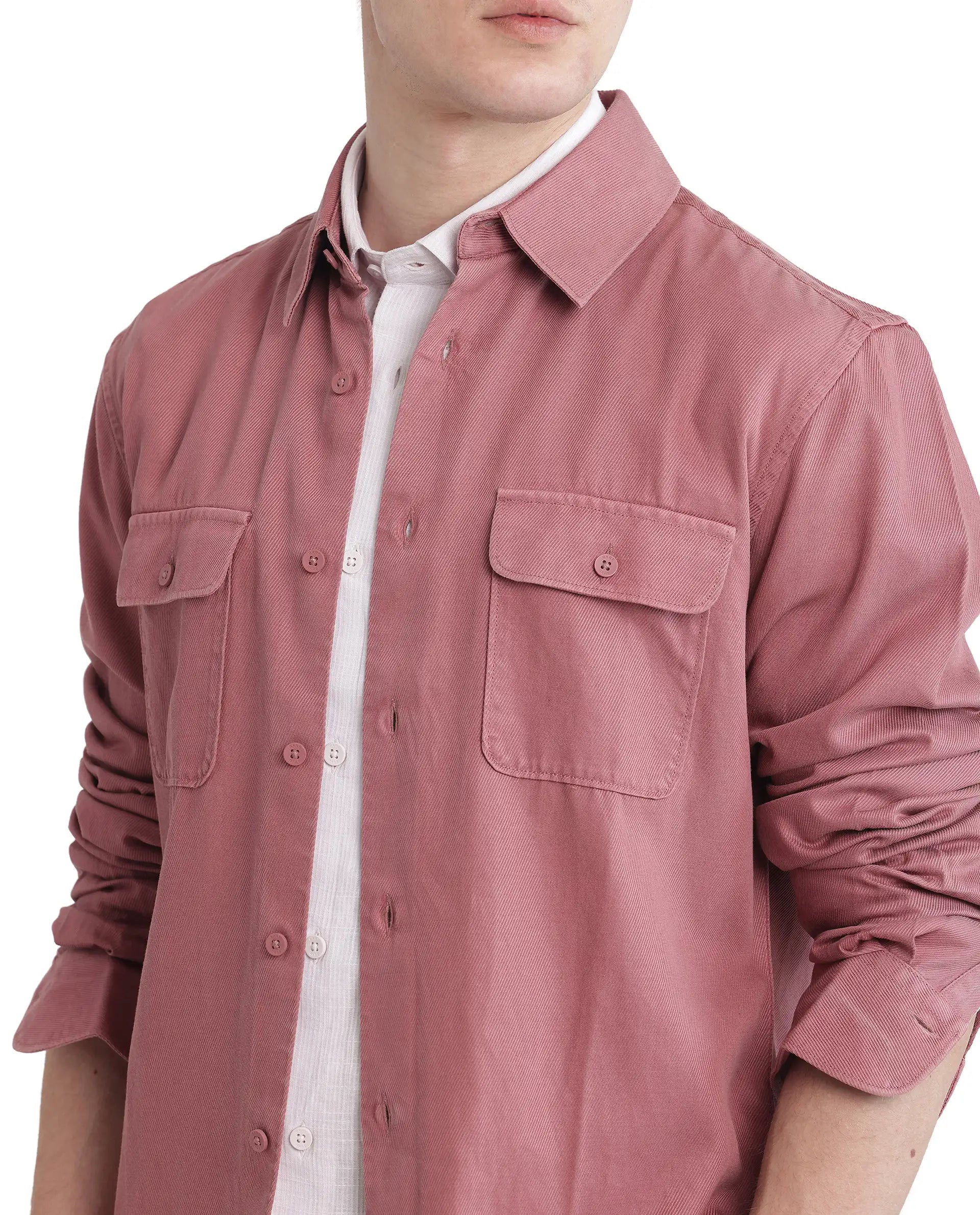 Rare Rabbit Men Lyton-25 Dusky Pink Excel Cotton Fabric Full Sleeves Collared Neck Button Closure Plain Shirt