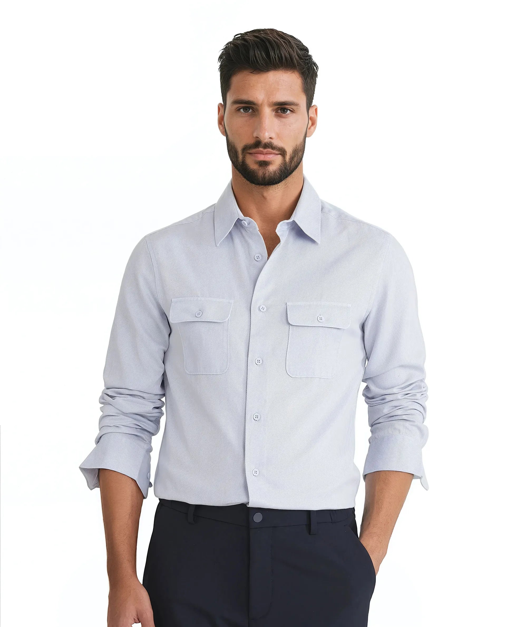 Rare Rabbit Men Lyton-25 Pastel Blue Full Sleeve Collared Neck Button Closure Plain Shirt