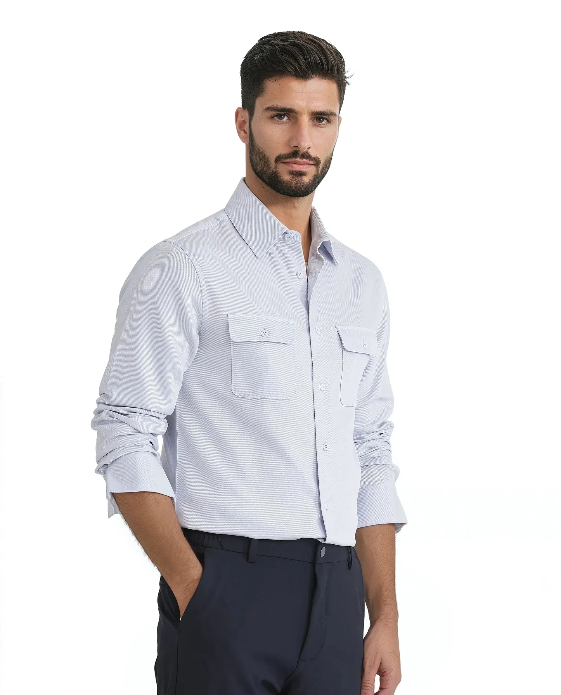 Rare Rabbit Men Lyton-25 Pastel Blue Full Sleeve Collared Neck Button Closure Plain Shirt