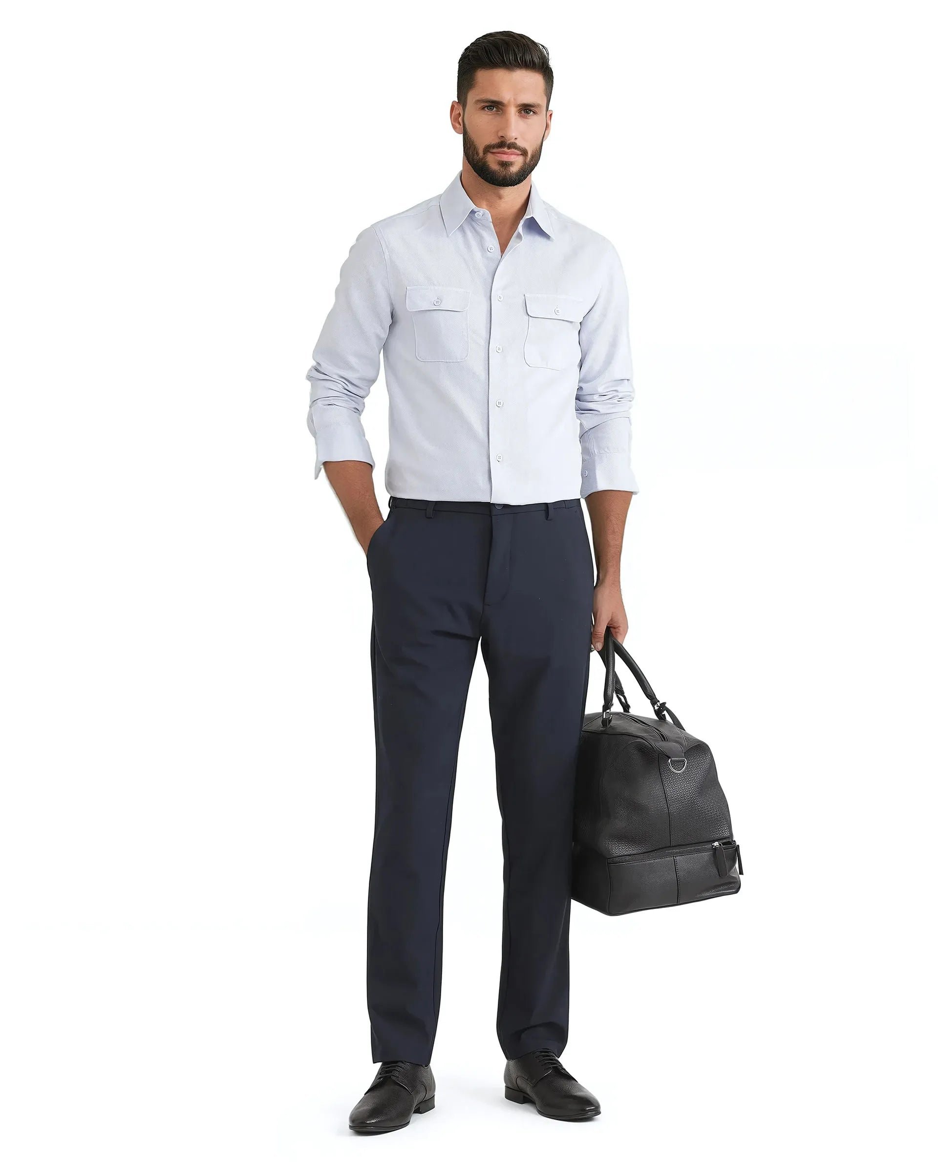 Rare Rabbit Men Lyton-25 Pastel Blue Full Sleeve Collared Neck Button Closure Plain Shirt